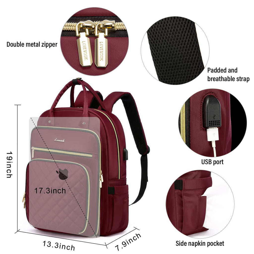 LOVEVOOK Laptop Backpack for Women, Water Resistant Travel Work Backpacks Purse College Business Teacher Nurse Computer bag with USB Charging Port