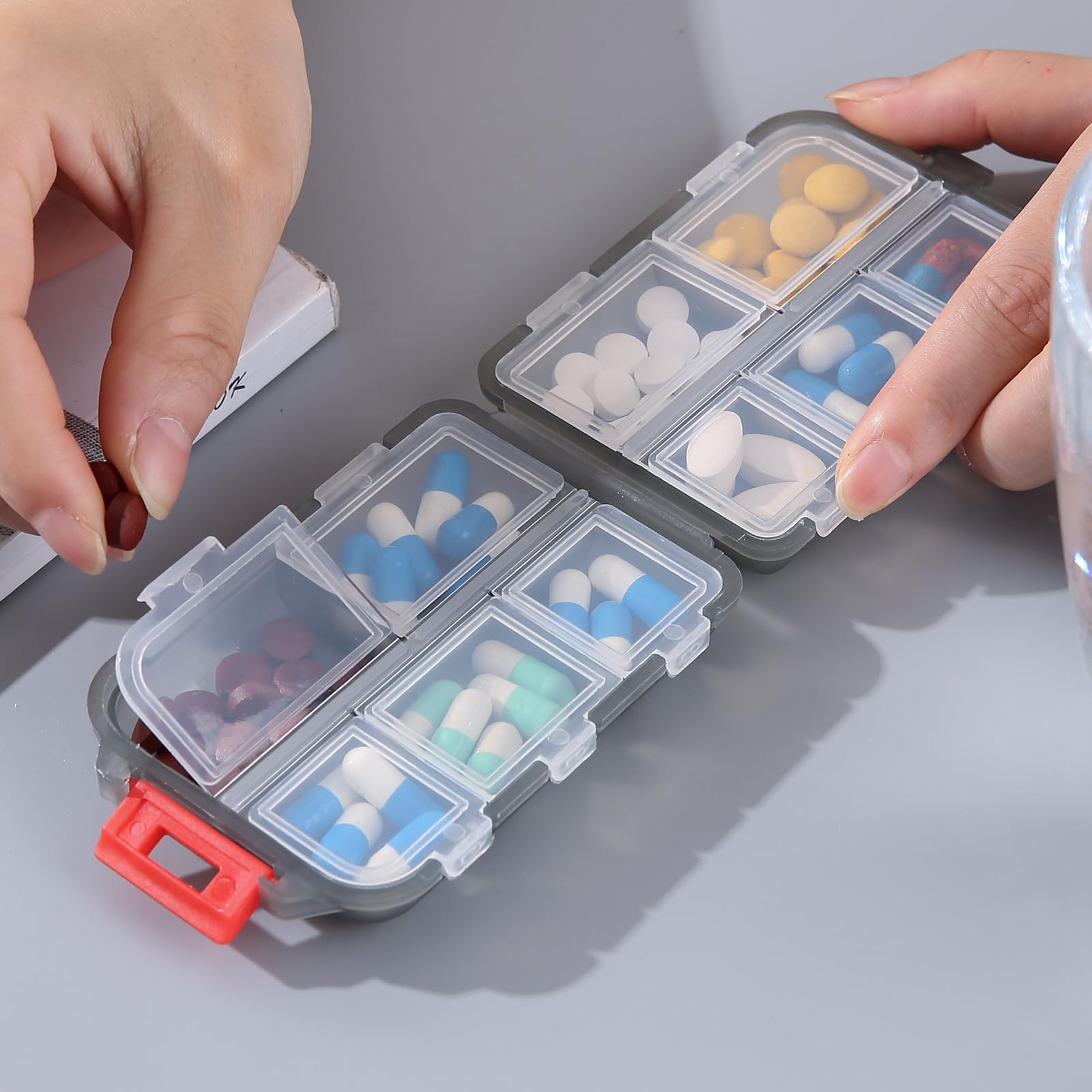 1Pack Travel Pill Organizer - 10 Compartments Pill Case, Compact and Portable Pill Box, Perfect for On-The-Go Storage, Pill Holder for Purse Blue