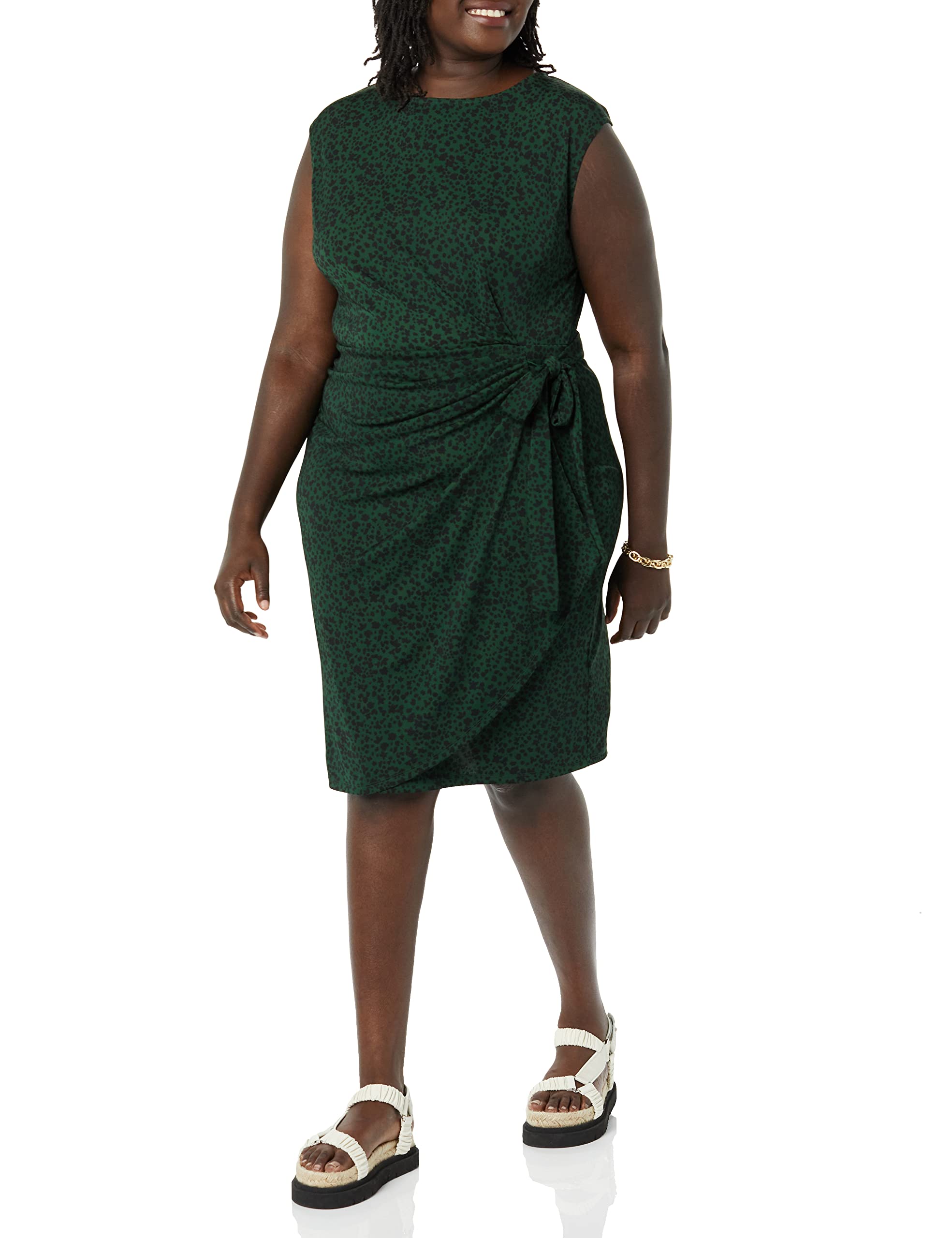 Amazon Essentials Women's Cap Sleeve Boat-Neck Faux Wrap Dress