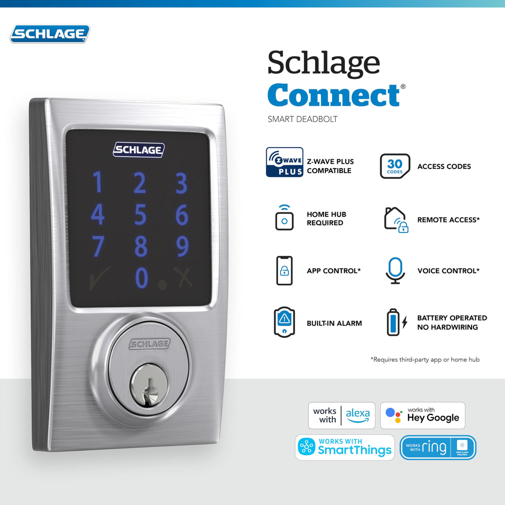Schlage Connect Smart Deadbolt Lock with Touchscreen Keypad, Keyless Front Door Entry, Z-Wave Plus Compatible, Aged Bronze, BE469ZP CEN 716