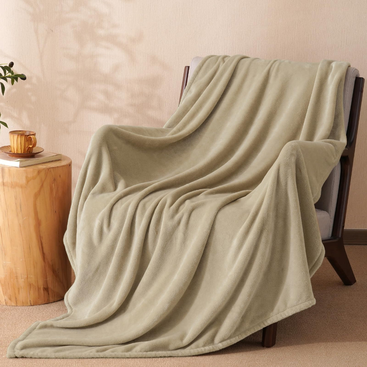 PHF Oversized King Big Fleece Blanket 120"x120", No Shed No Pilling Extra Large Soft Blanket, Giant 10'x 10' Lightweight for Bed, Sofa Travel and Camping, Suitable for All Season, Beige