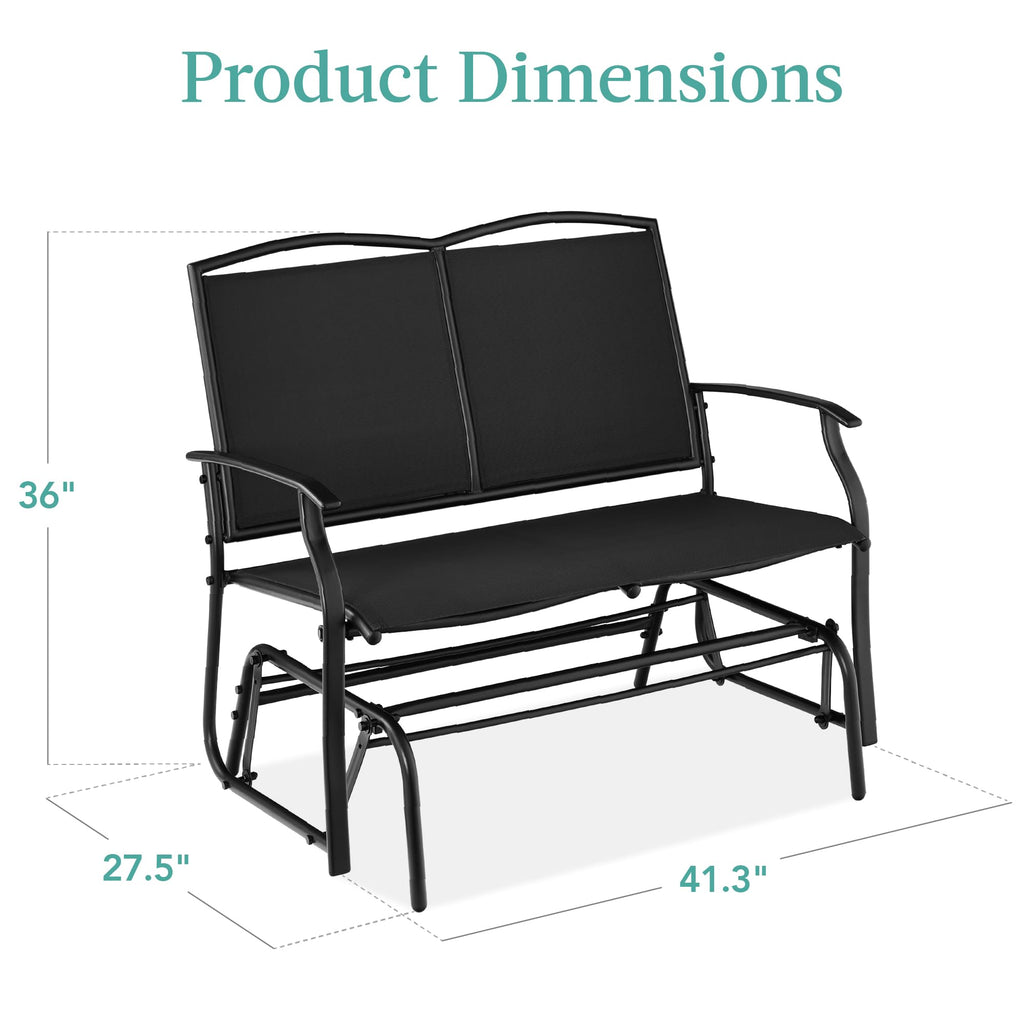 Best Choice Products 2-Person Outdoor Patio Swing Glider Steel Bench Loveseat Rocker for Deck, Porch w/Textilene Fabric, Steel Frame - Black
