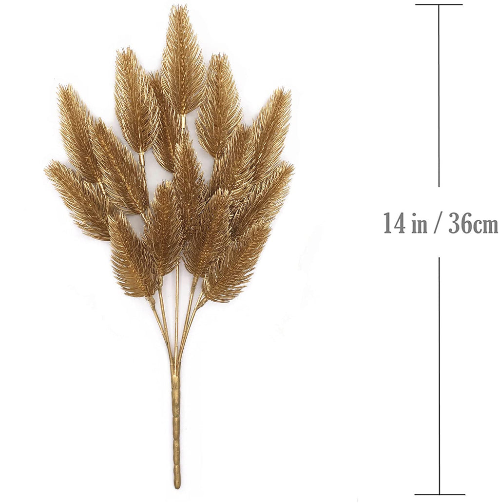 Christmas Decor Artificial Plants, PASYOU Gold Fake Antlers Plastic Grass Shrubs Leaves Indoor Outdoor Home Garden Party Hotel Verandah Wedding Event Faux DIY Decoration - 30 Inch Golden 2 Bunches