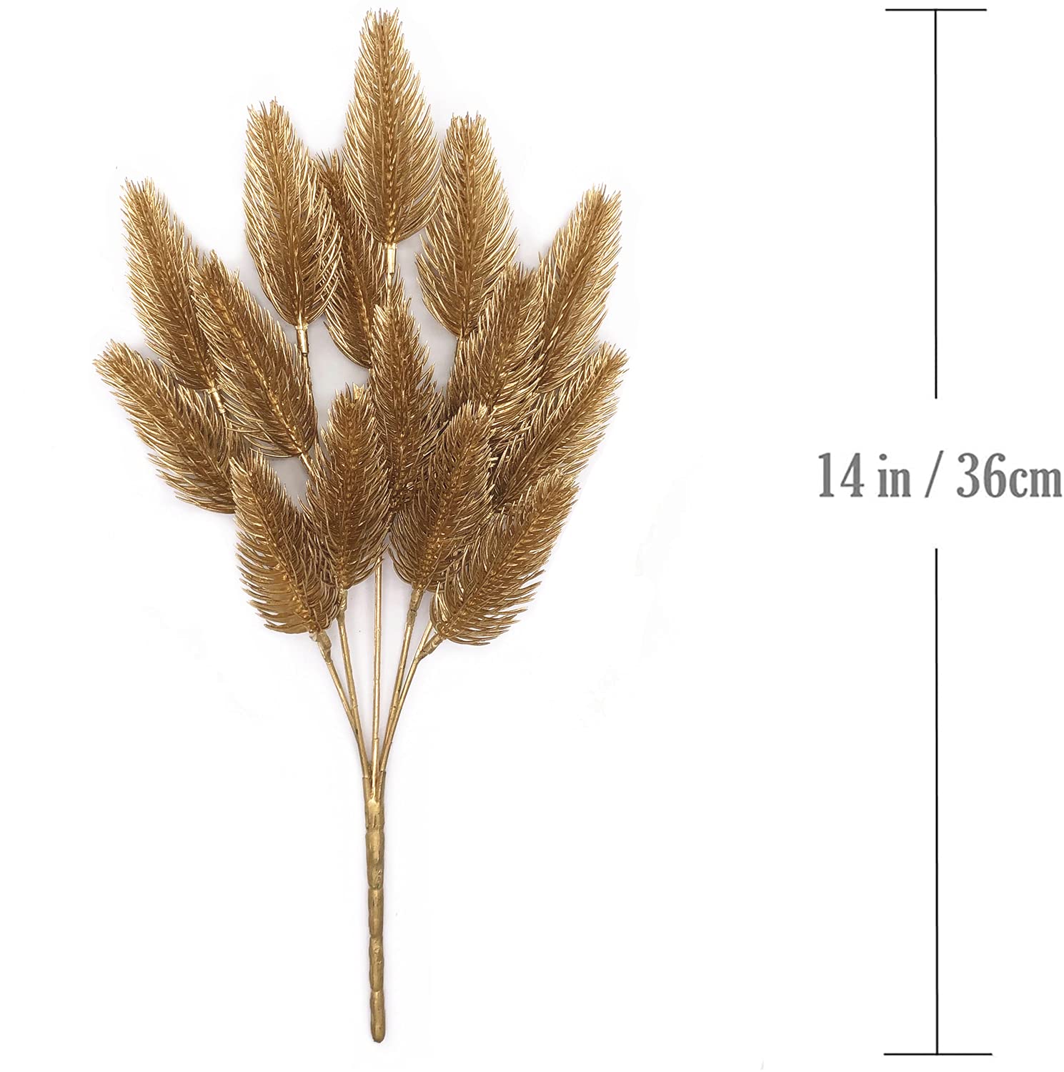 Christmas Decor Artificial Plants, PASYOU Gold Fake Antlers Plastic Grass Shrubs Leaves Indoor Outdoor Home Garden Party Hotel Verandah Wedding Event Faux DIY Decoration - 30 Inch Golden 2 Bunches
