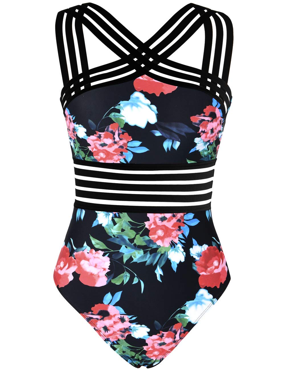 Hilor Women's Tummy Control Swimsuits Slimming One Piece Bathing Suits Front Crossover Swimwear