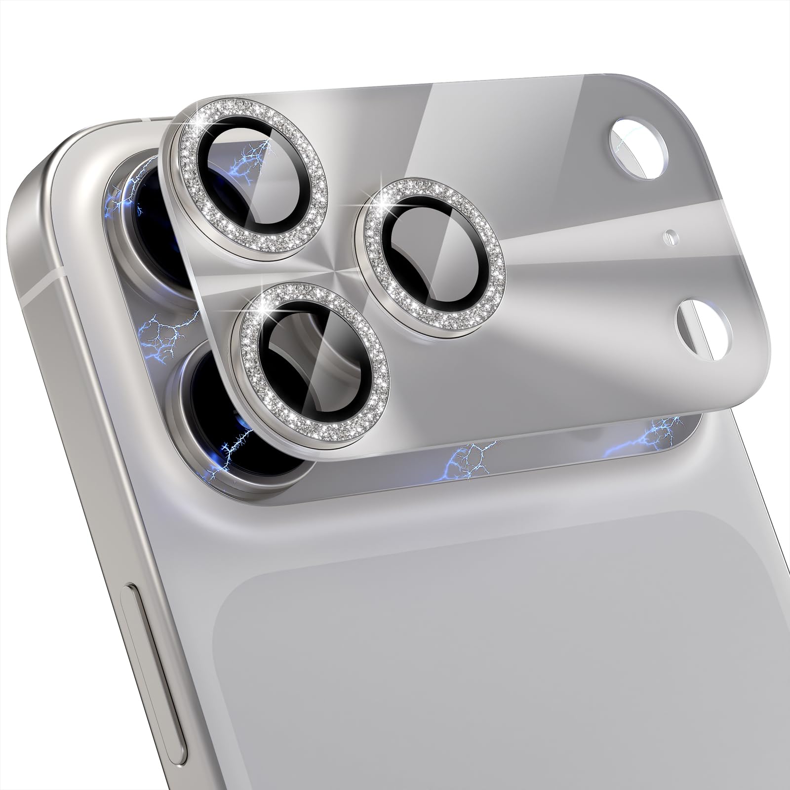 Choiche Compatible for iPhone 16 Pro/iPhone 16 Pro Max Camera Lens Protector, Bling Camera Cover with 9H Tempered Glass Lens Screen Protector Metal Ring Decoration Accessories(Black)
