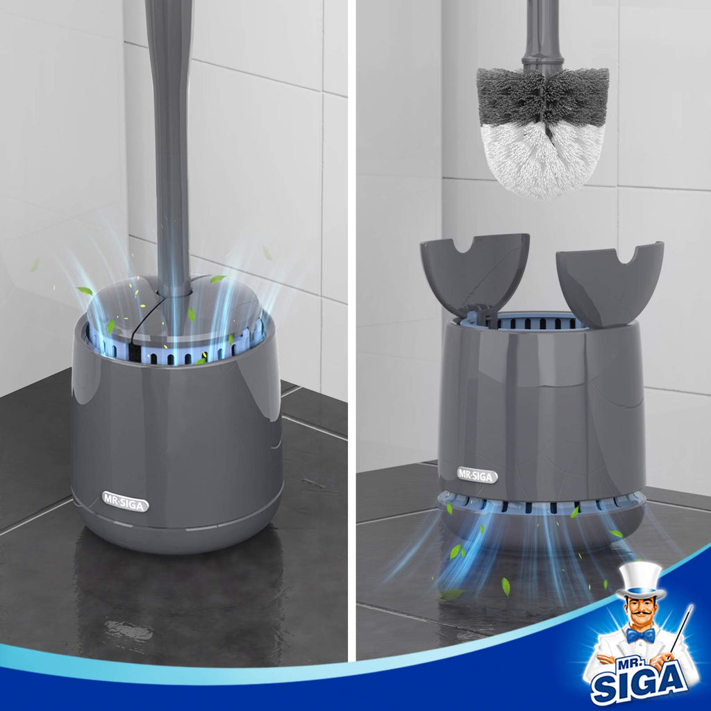 MR.SIGA Toilet Bowl Brush and Holder, Premium Quality, with Solid Handle and Durable Bristles for Bathroom Cleaning, Black, 1 Pack