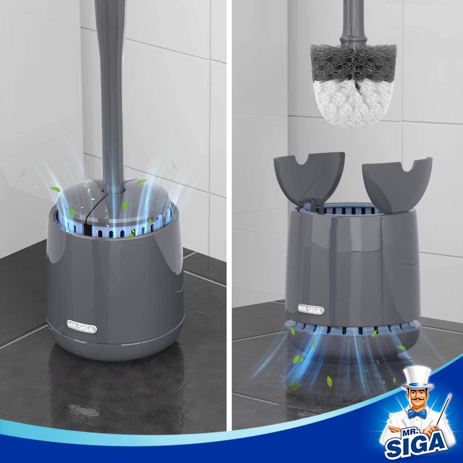 MR.SIGA Toilet Bowl Brush and Holder, Premium Quality, with Solid Handle and Durable Bristles for Bathroom Cleaning, Black, 1 Pack