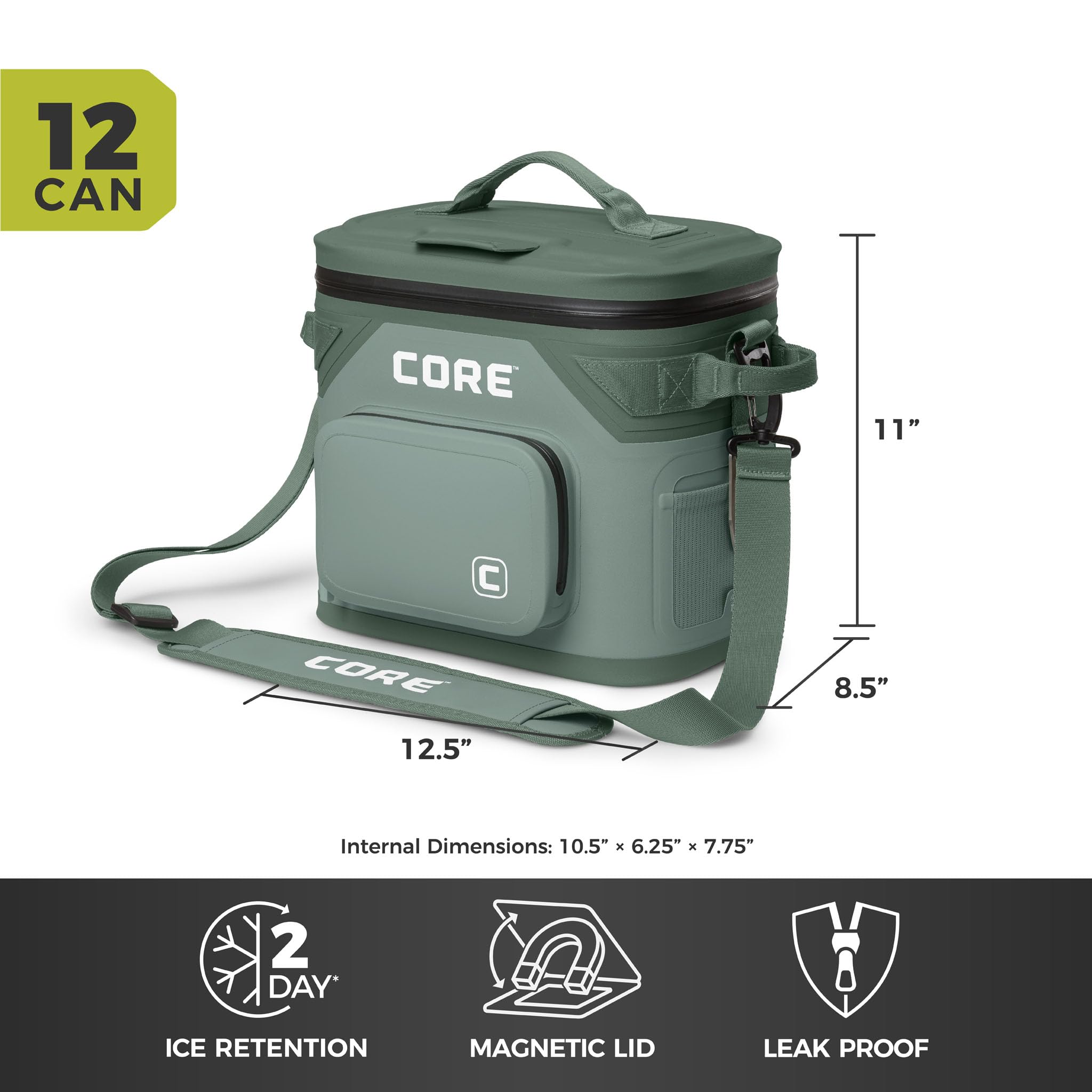 CORE Magnetic Leak Proof Soft Cooler with Waterproof Zipper | Insulated Bag Portable Ice Chest Box | Best Soft Cooler for Food & Beverages for Tailgating, Car Camping, Travel, and Family Beach Picnics