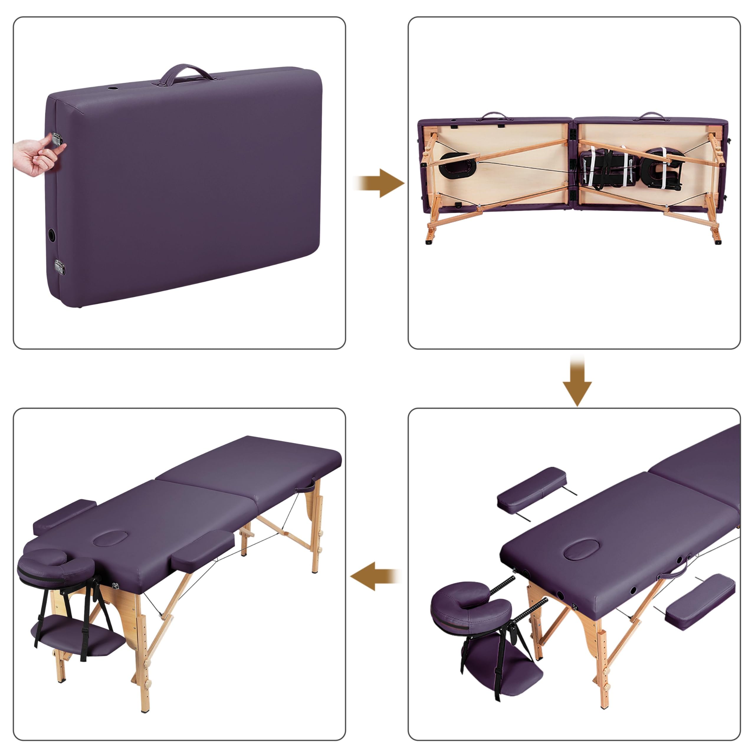 Yaheetech Massage Table Portable Lash Beds Spa Bed Massage Couch Foldable Spa Tables Adjustable 2 Fold with Non-Woven Bag 24 inch, Black