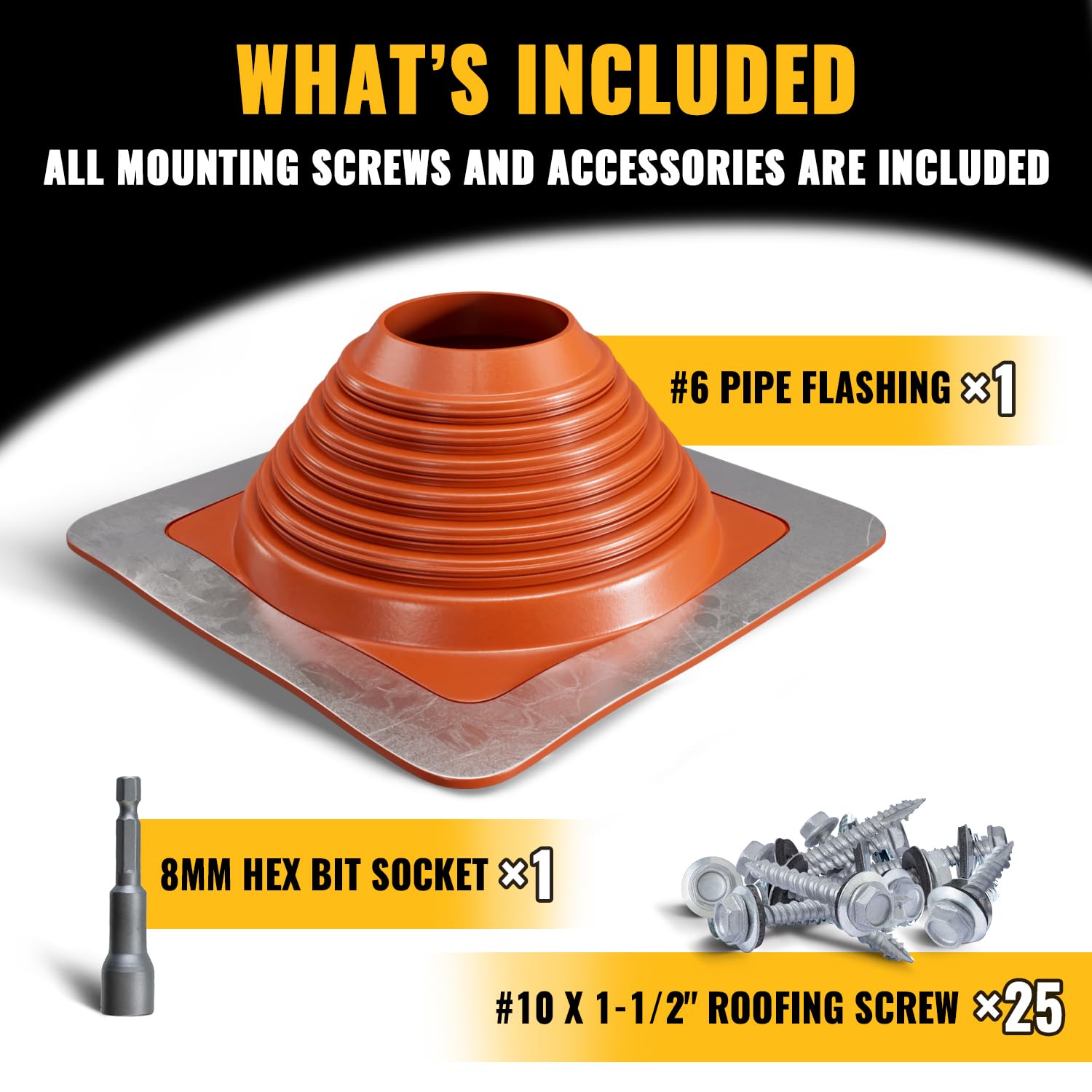 VIVIDA #1 Metal Roof Pipe Flashing, Metal Roofing Pipe Boot Kit, High Temp Silicone Vent Boot, for Tube OD 1/4" to 2", Square Base, Screws & Hex Socket Included, 1 Pack, Black