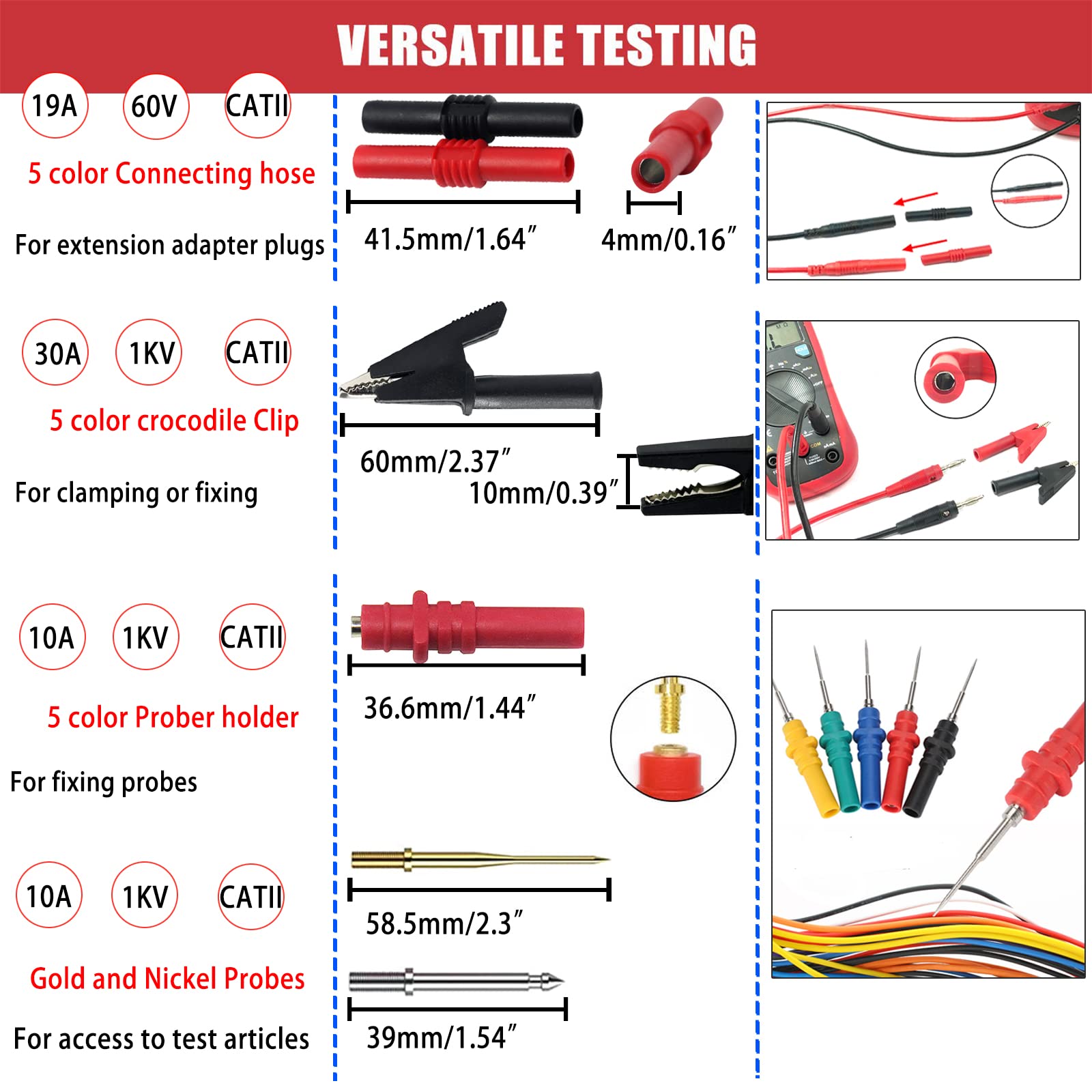 12pc Multimeter Test Leads,Test Leads with Alligator Clips,Test Hook,Banana Plug Leads,Telescopic Testing Hook,Suitable for Fluke, Kaiweets, Innova Multimeter, Voltmeter, Clamp Meter