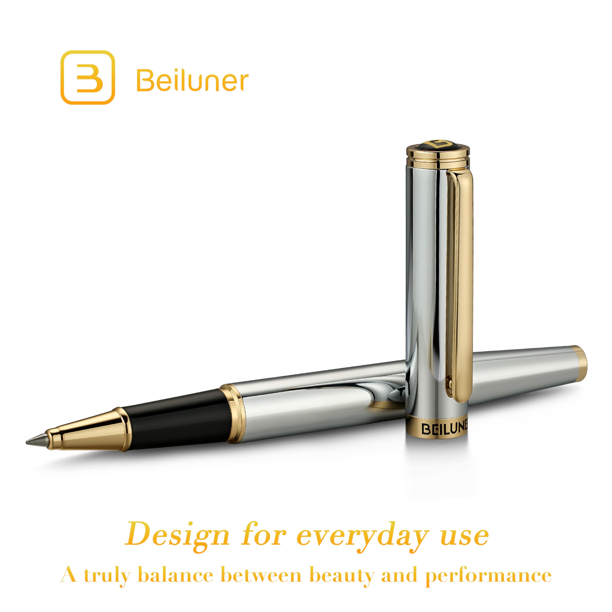 BEILUNER Luxury Rollerball Pen,24K Gold Trim,Noble and Elegant Designs,Schneider Ink Refill, Best Roller Ball Pen Gift Set for Men & Women, Professional, Executive Office, Nice Pens