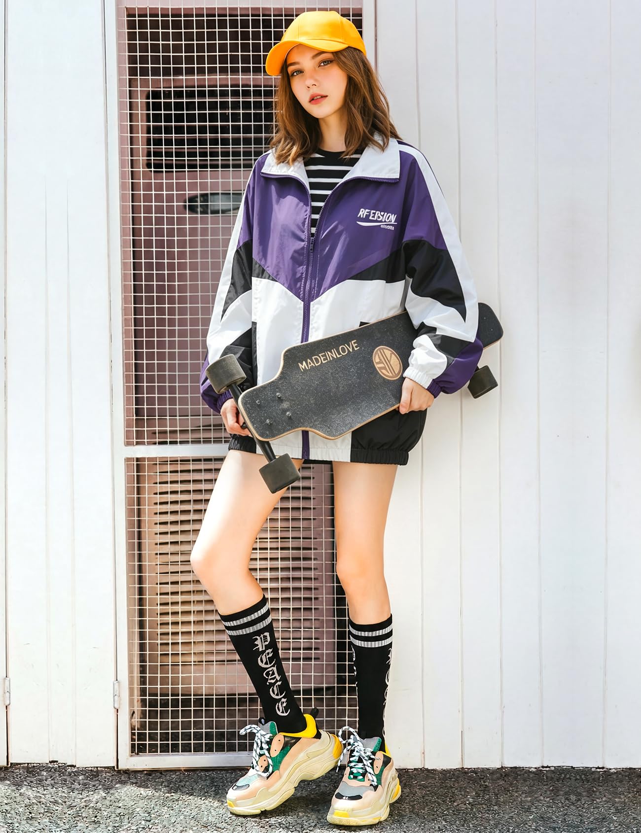 Wyeysyt Women Windbreaker Jacket Y2k Varsity Jackets Oversized Vintage 90s Jacket
