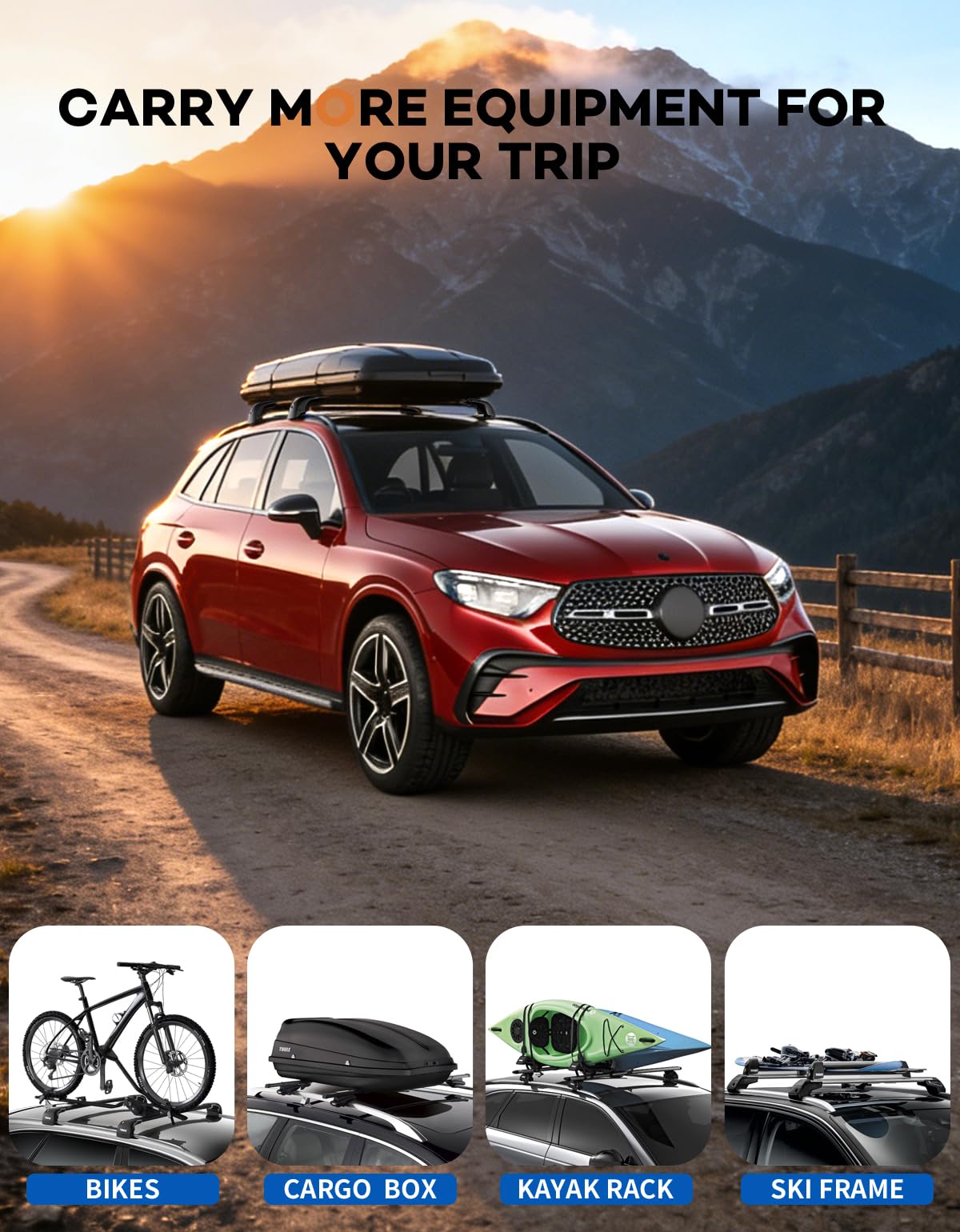Wonderdriver 300lbs Roof Rack Cross Bars Compatible with Audi Q3 2012-2018, Heavy Duty Aluminum Lockable Roof Rails Crossbars Black Rooftop Cargo Carrier Luggage