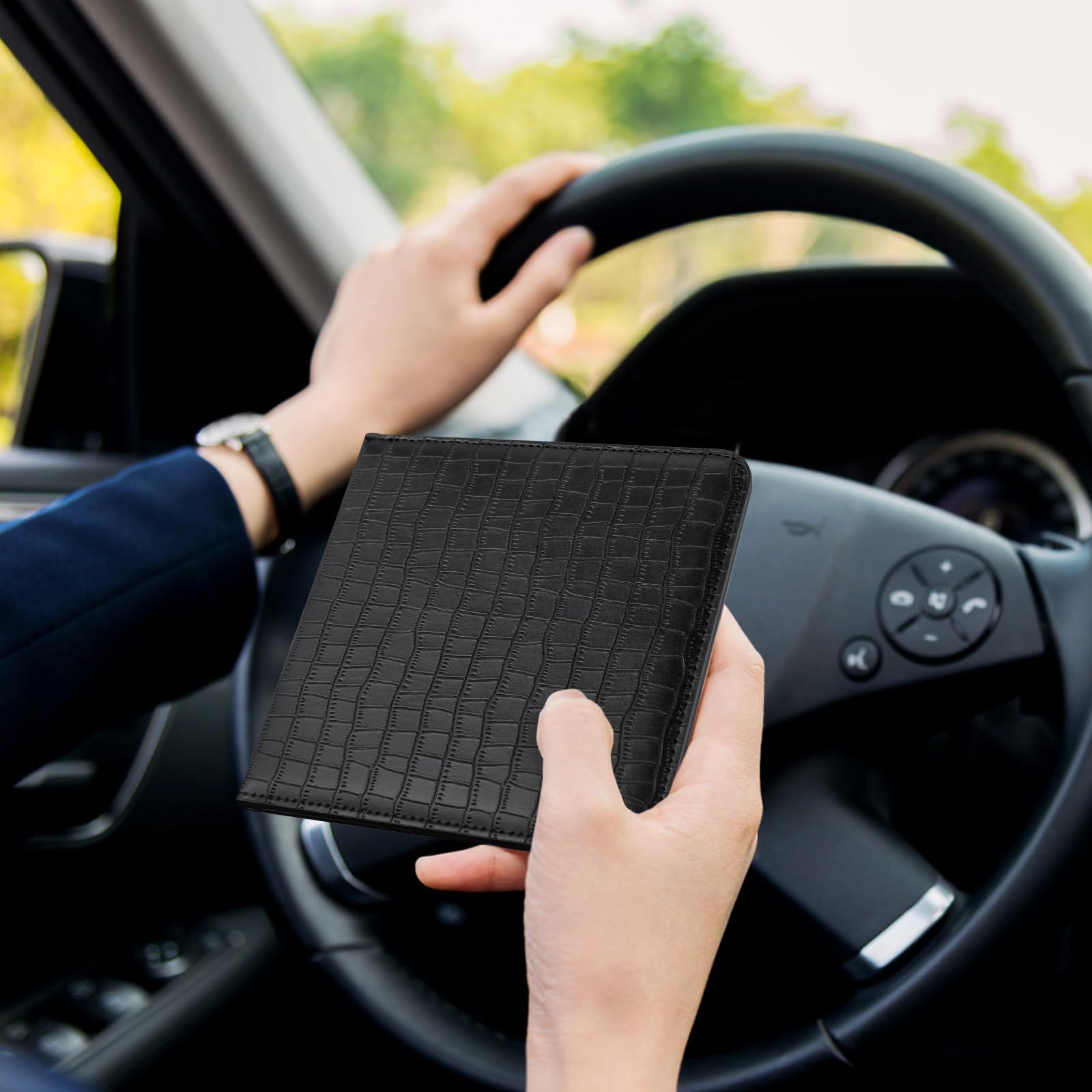 CoBak Car Registration and Insurance Holder - Men and Women Small Lightweight Vehicle Glove Box Car Organizer, Auto Truck Comparment Accessories Case for Essential Document, Driver License (Black)
