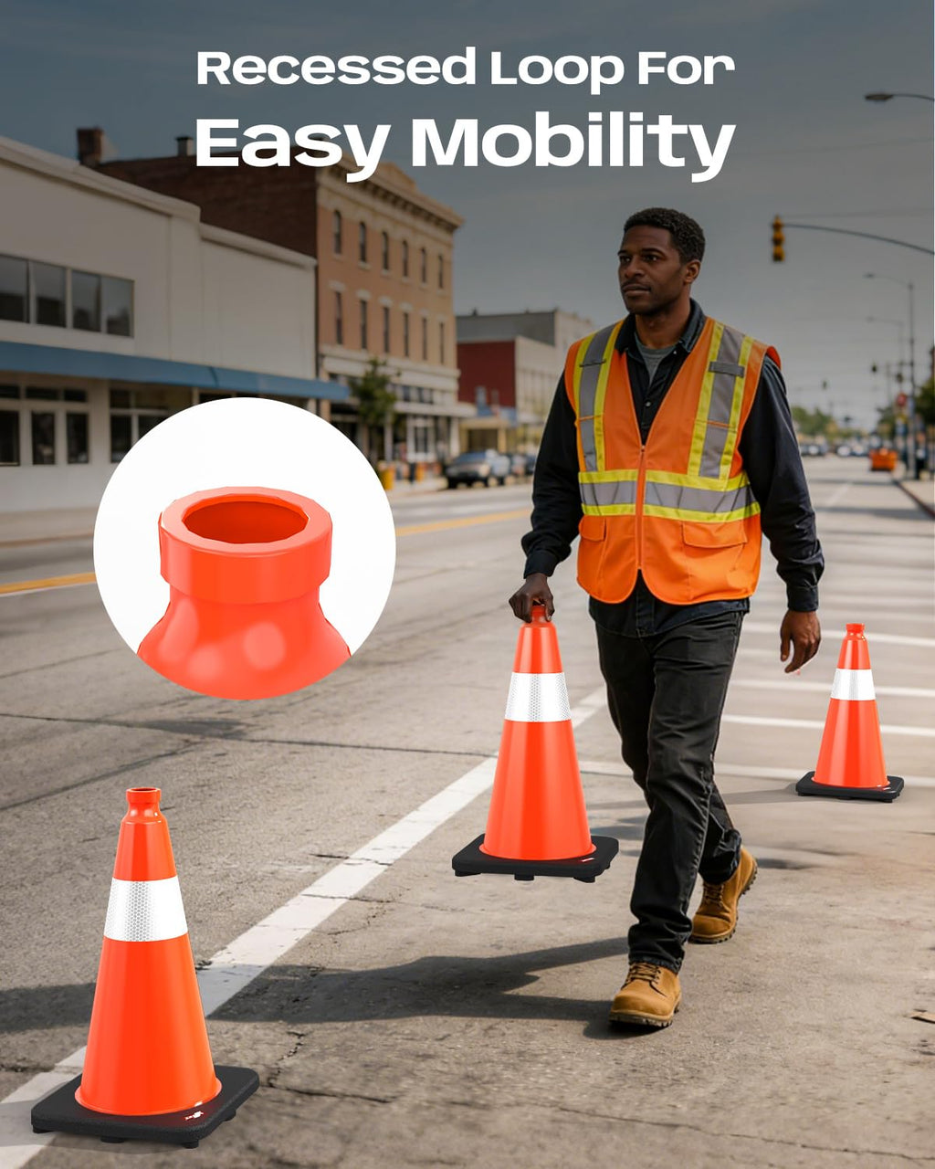 (4 Pack) BATTIFE Traffic Cones 18 Inch with Black Weighted Base, PVC Green Cone for Traffic Control,Construction Events, Driveway Road Parking Lot