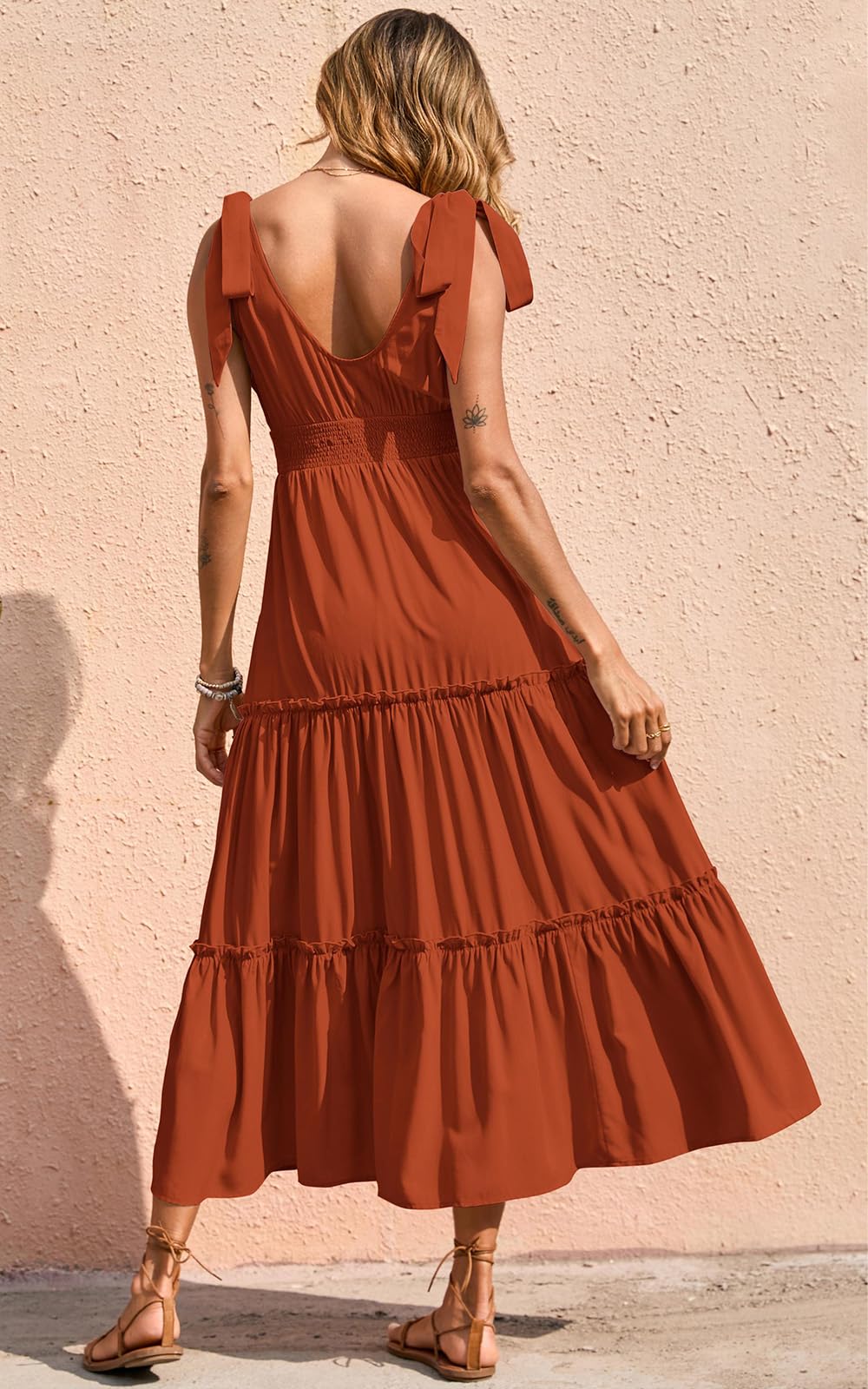 PRETTYGARDEN Women's Cross Neck Summer Sleeveless Tiered Maxi Dress Beach Tie Strap Smocked Long Dresses Pleated Sundress