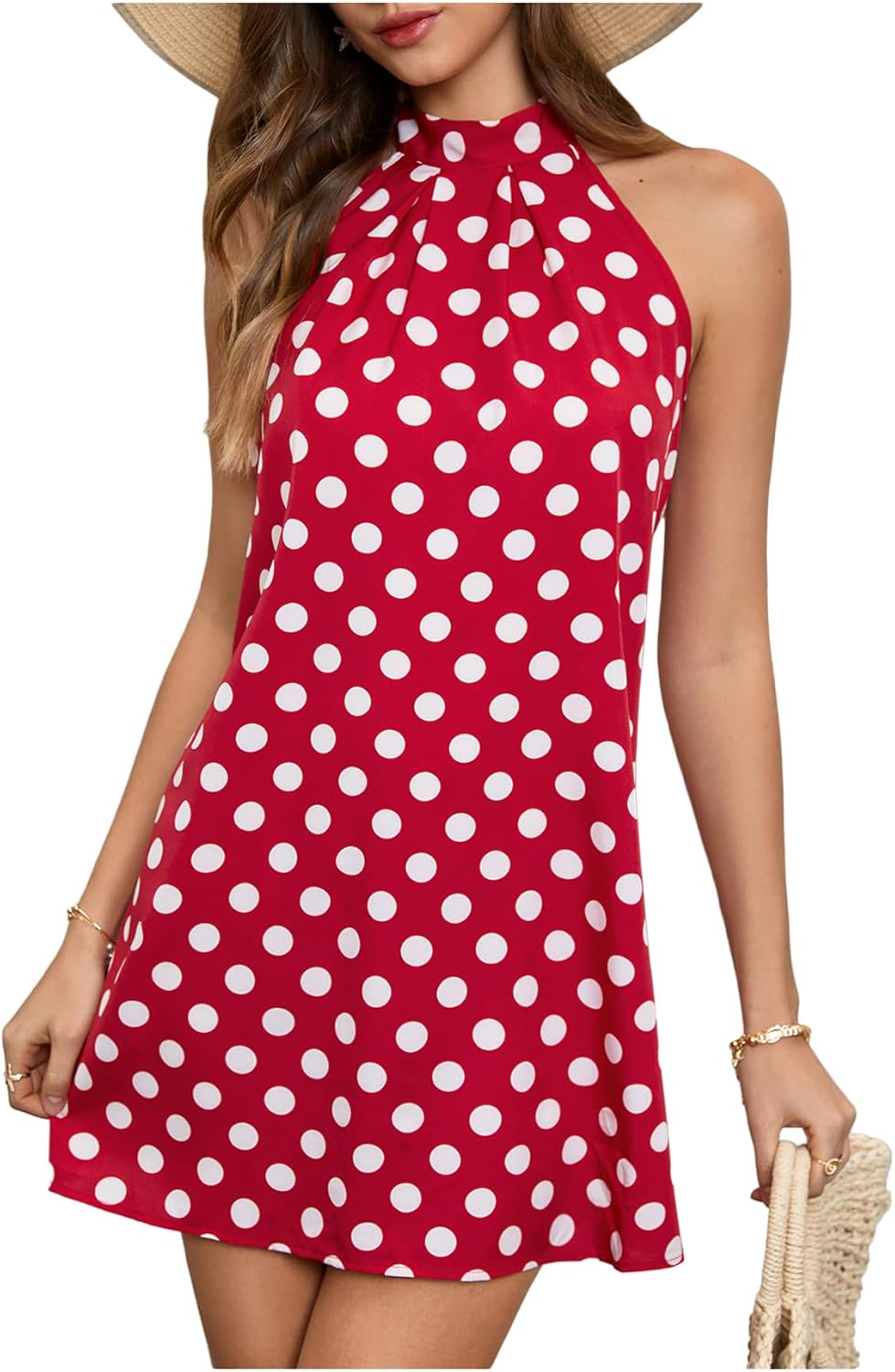 Floerns Women's Sleeveless Floral Print Sundress Halter Neck A Line Short Dress