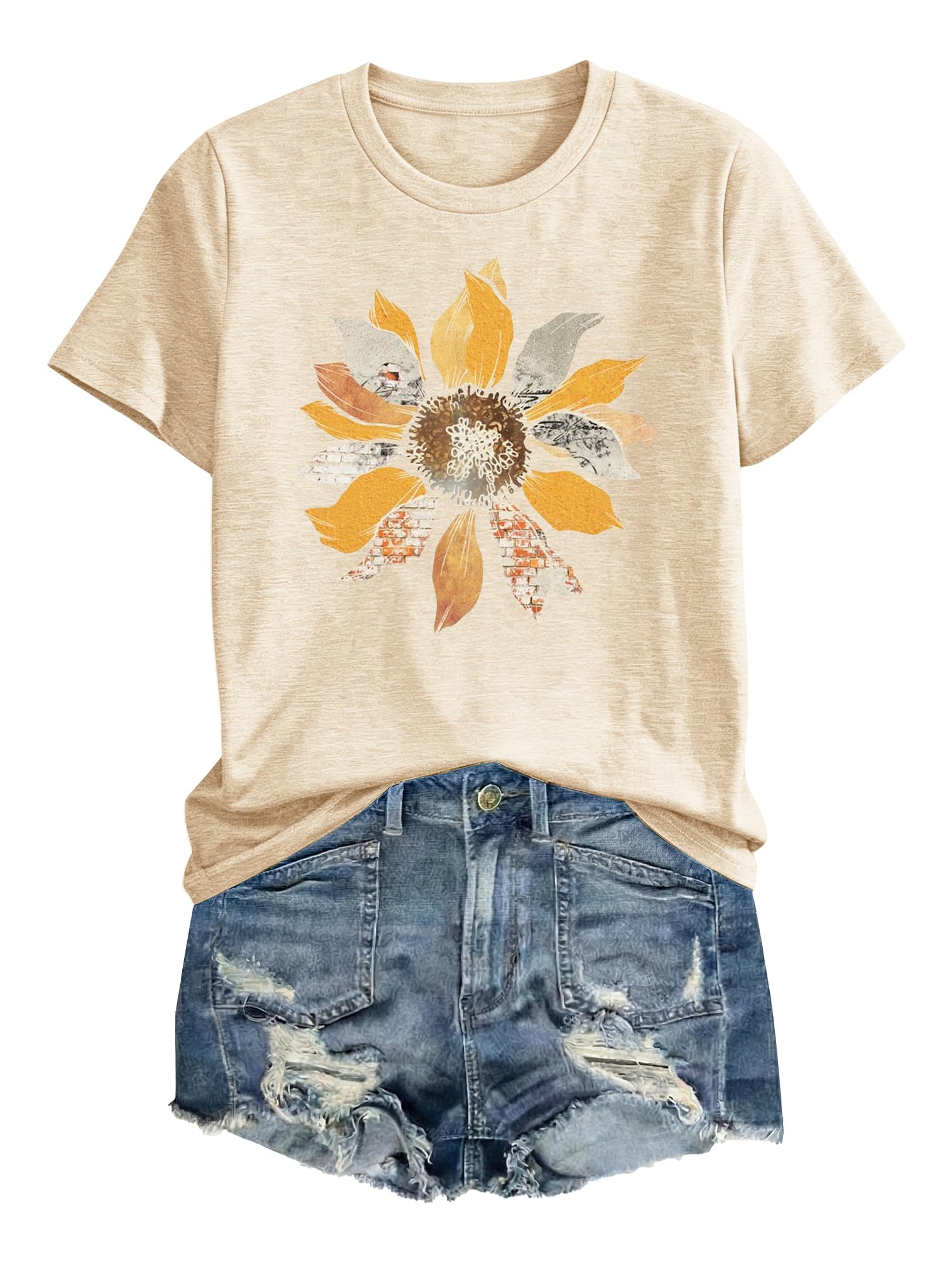 Anbech Womens Dandelion Graphic T-Shirts Teen Girls Cute Sunflower Print Casual Tee Tops
