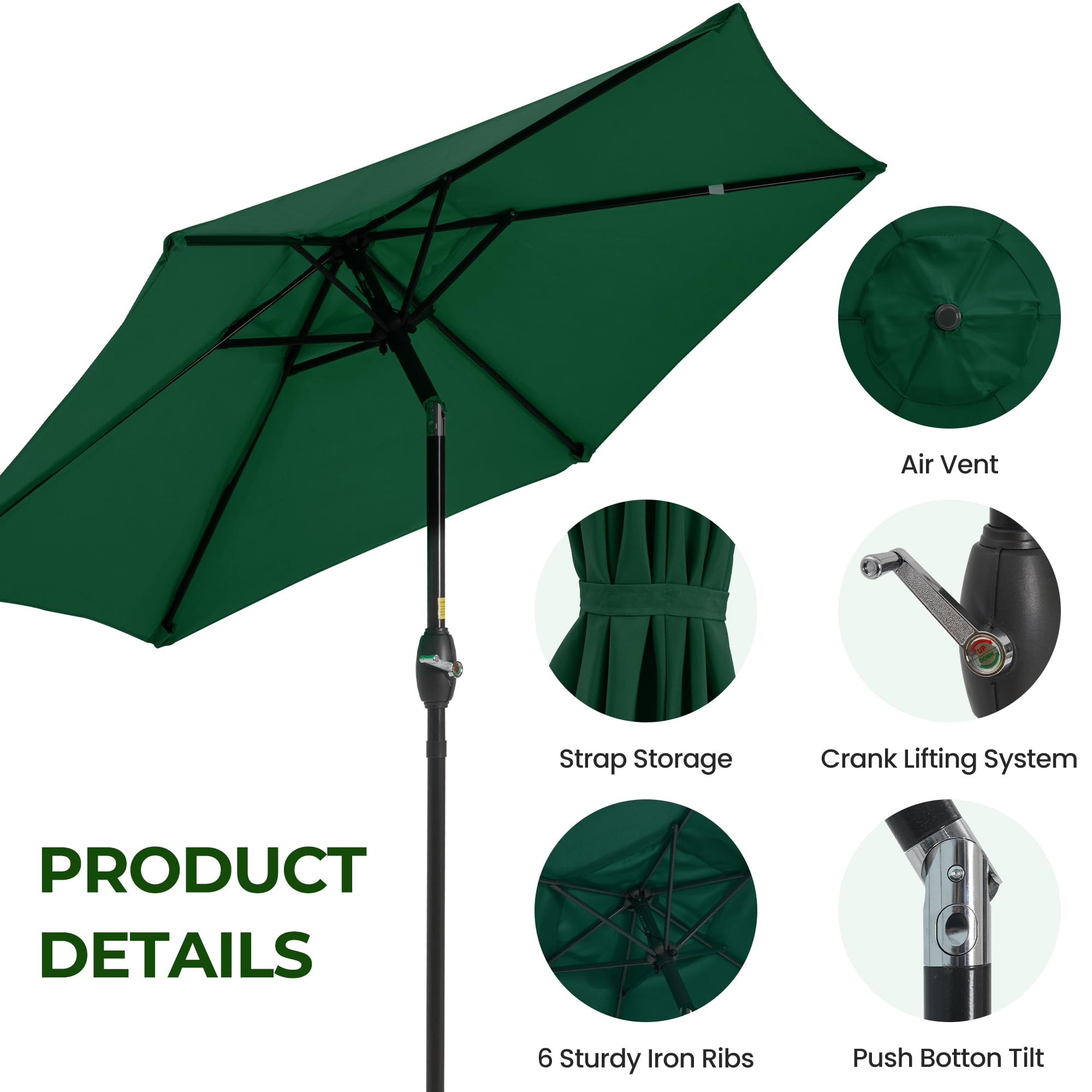 SUNVIVI OUTDOOR Outdoor Patio Umbrella, Patio Umbrella, Market Umbrella, Large Outdoor Umbrella, Metal Pole Umbrella with Push Button Tilt and Crank, Polyester Canopy