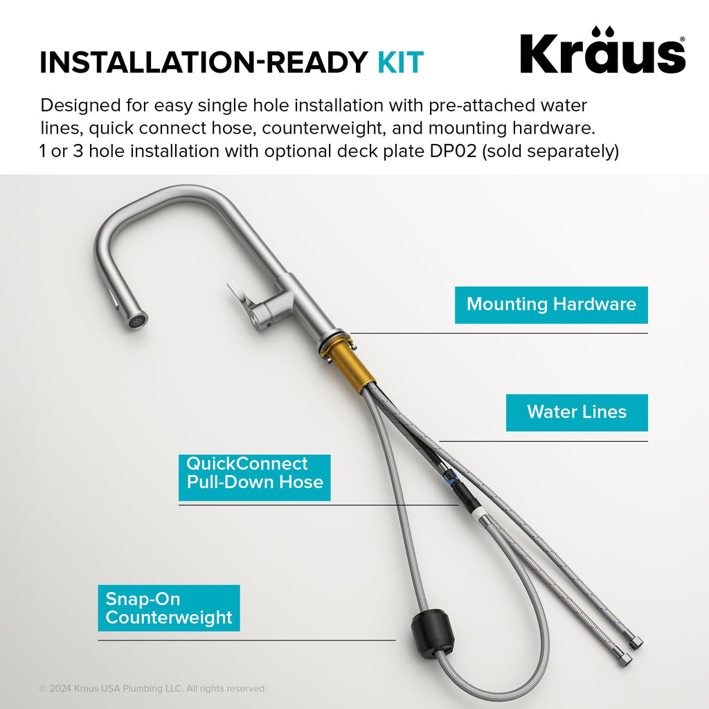 KRAUS Torak Pull Down Kitchen Faucet in Matte Black with Commercial Style Spring Spout, 2 Function Sprayer, Pre-Attached Water Lines, and Mounting Hardware, KPF-2635MB