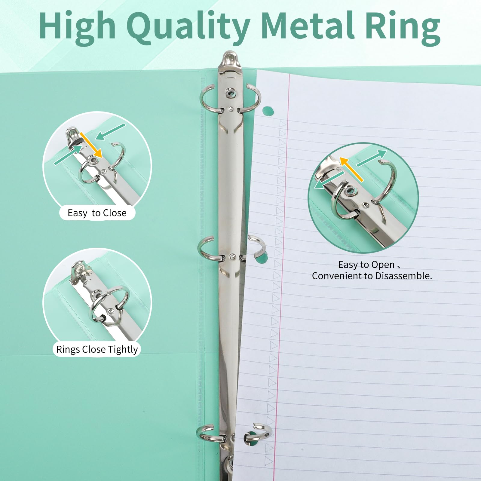 0.5 inch 3-Ring Binder, 1/2 inch Round Ring Binder with 2 Inside Pockets, Clear View Cover Binders Holds 8.5'' x 11''Paper，PVC Free, Pastel Color Binders for Office/Home/School Supply, 6 Pack