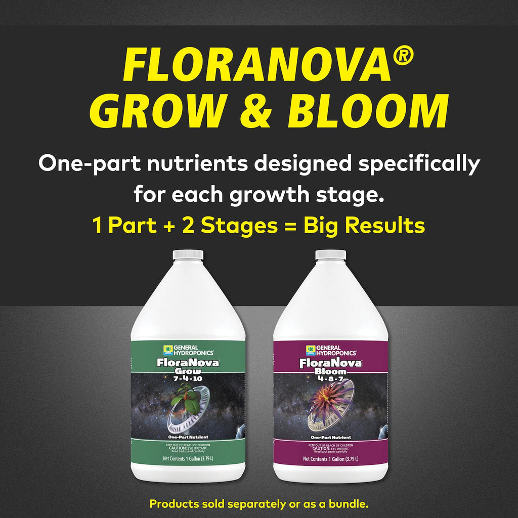 General Hydroponics HGC718805 FloraNova Grow 7-4-10, Robust Strength of Dry Fertilizer But in Rapid Liquid Form, Use for Hydroponics, Soilless Mixtures, Containers & Garden Grown Plants, 1-Gallon