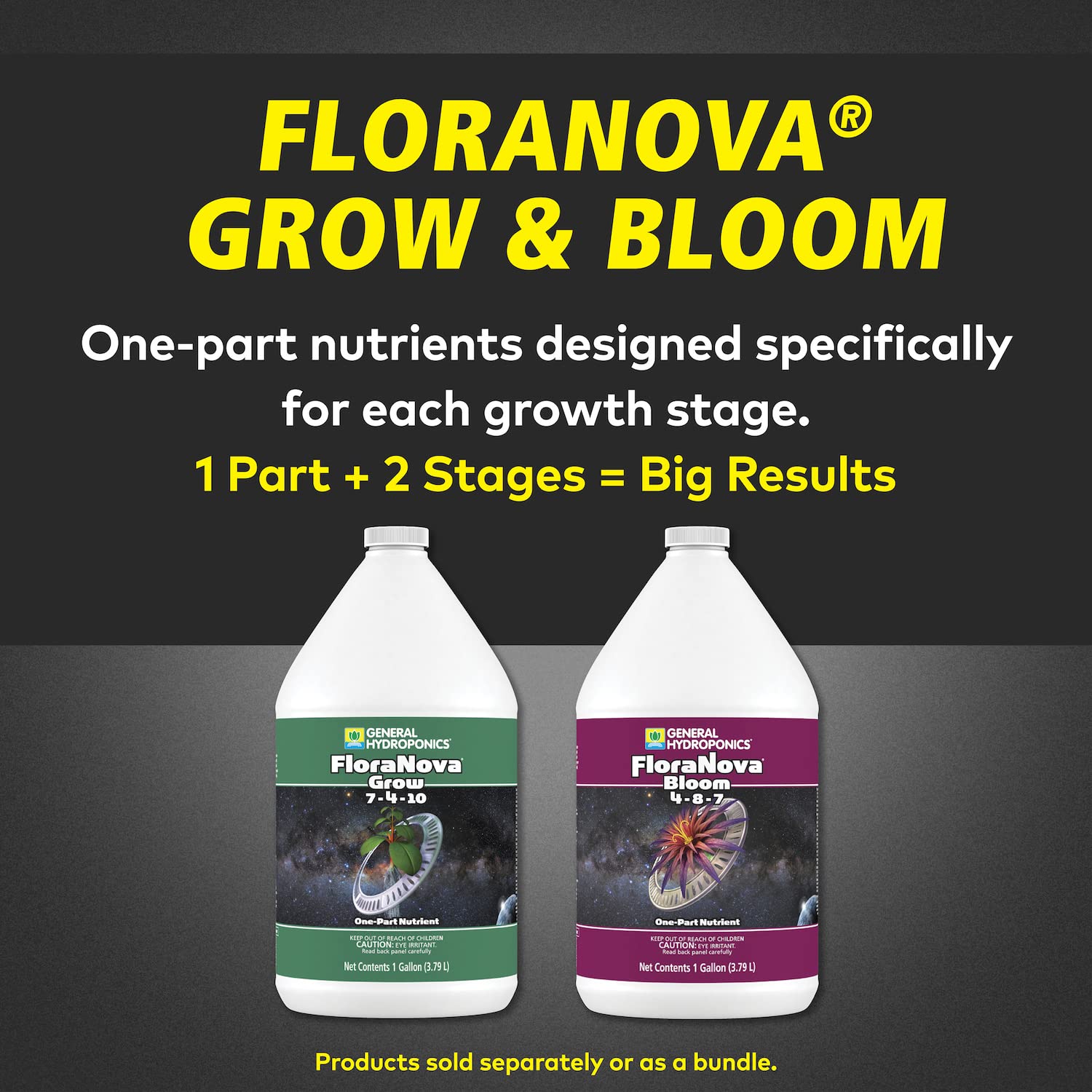 General Hydroponics HGC718805 FloraNova Grow 7-4-10, Robust Strength of Dry Fertilizer But in Rapid Liquid Form, Use for Hydroponics, Soilless Mixtures, Containers & Garden Grown Plants, 1-Gallon