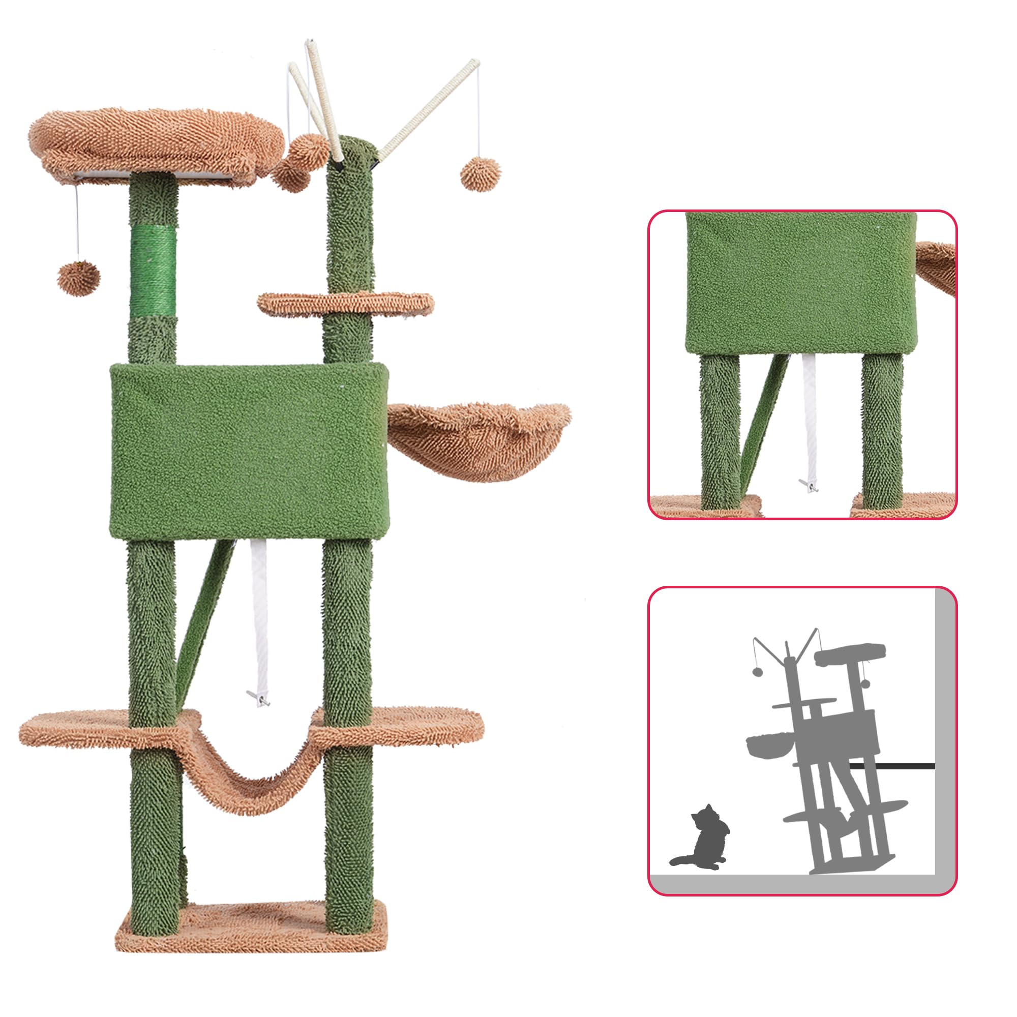 Hey-brother Cat Tree, 53 inch Cat Tower for Indoor Cats, Cat House with Padded Platform Bed, Toy Balls, Large Cozy Condo, Hammocks and Sisal Scratching Posts, Beige MPJ019-SM