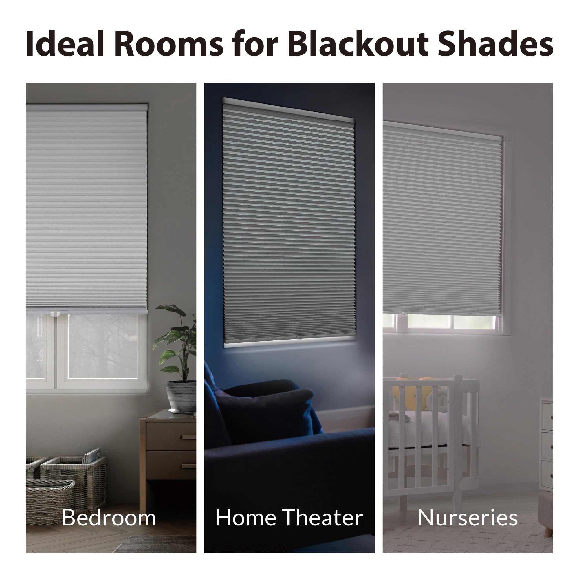 DEZ FURNISHINGS Cordless 1.5" Blackout Cellular Shade, Energy Saver, 18" W x 48" H, Anchor Gray