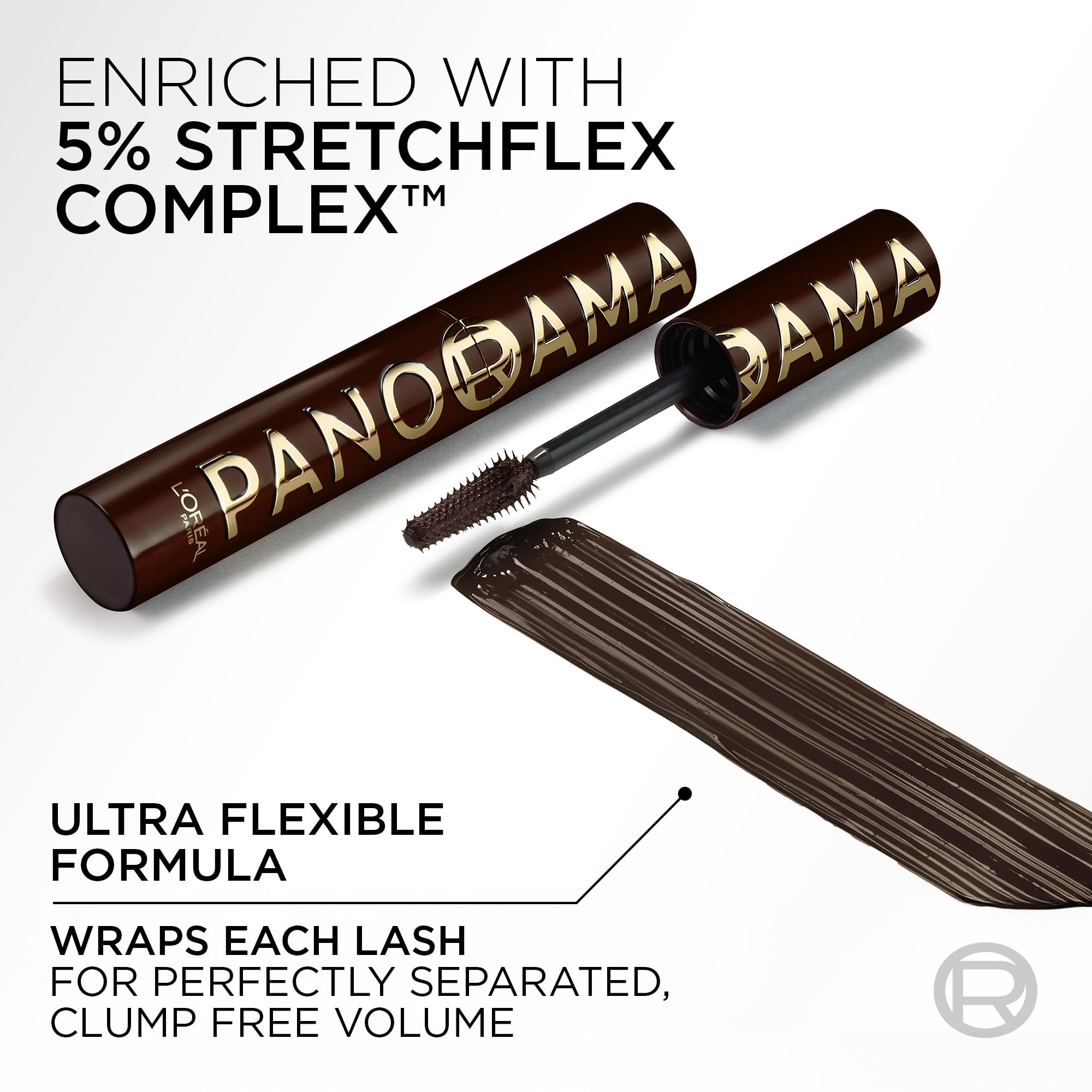 L'Oreal Paris Voluminous Panorama Mascara, Volumizing and Lengthening Formula, Longwear, Smudge-Resistant and Washable, All Night Black Mascara, 0.33 Fl Oz