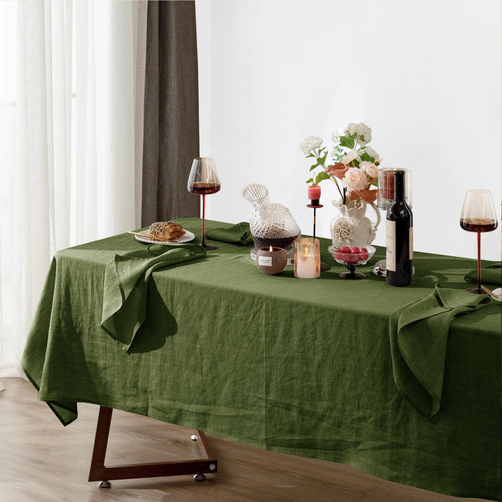 Talasily Linen Tablecloth 100% Pure Linen Table Cloth 60x84 Inches Rectangle Tablecloths Washable Cloths for Kitchen, Dining, Buffet Parties, Holidays, Picnic, Weddings and Restaurants-Caramel