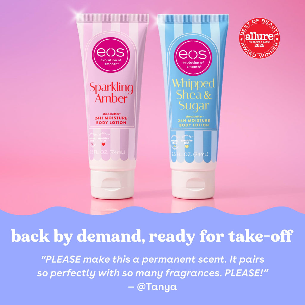 eos 24H Moisture Travel Body Lotion- Fresh & Cozy, Travel Size Essential, Toiletries, Mini Body Lotion, 2.5 fl oz
