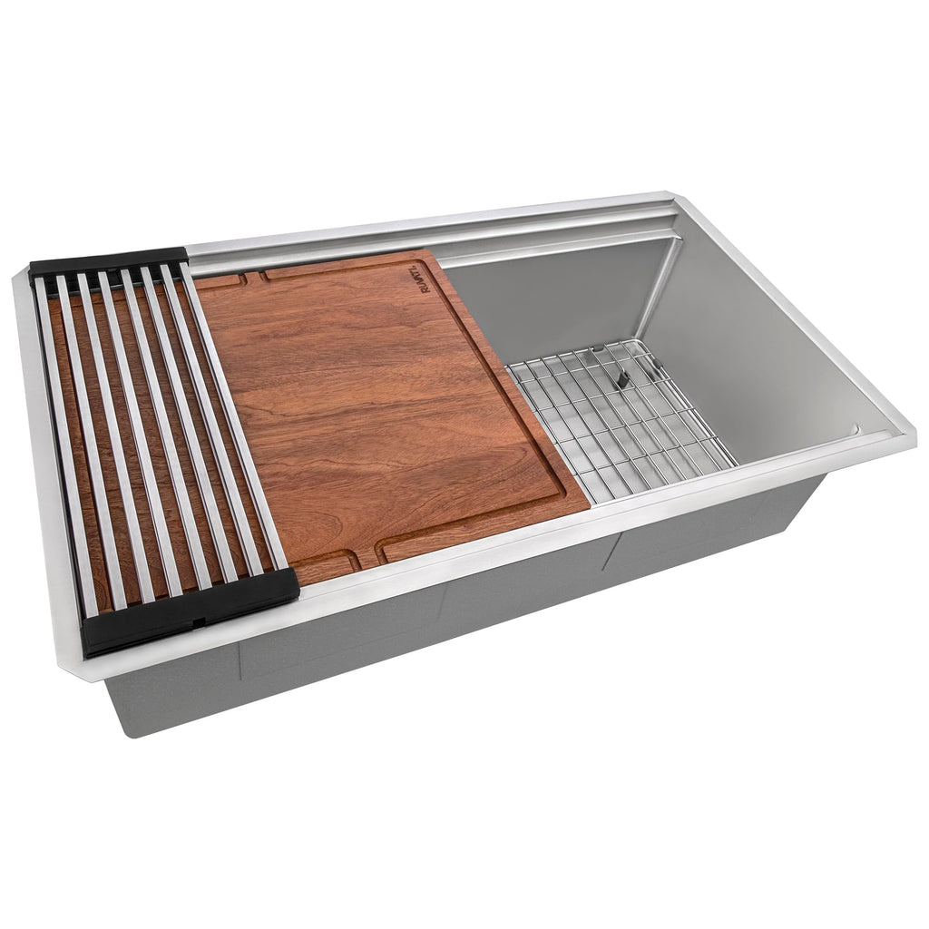 Ruvati 33-inch Workstation Kitchen Sink - Dual Tier Double Bowl Kitchen Sink - Low Divide Undermount Sinks - 16 Gauge Stainless Steel Kitchens Sinks - RVH8255