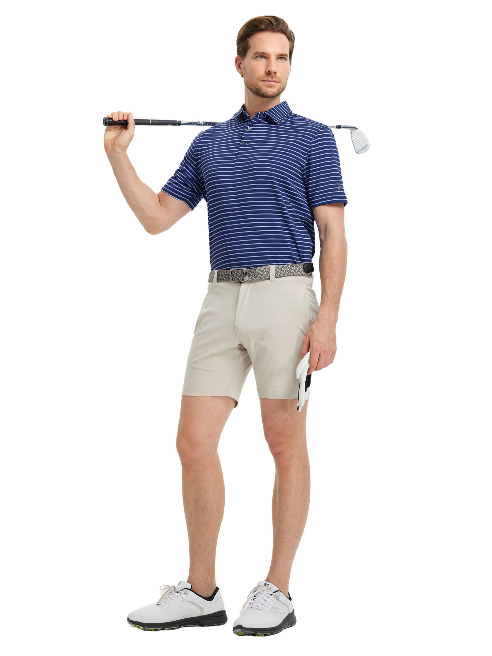 Rouen Mens Polo Shirts Short Sleeve Dry Fit Performance Moisture Wicking Causal Striped Polo Collared Golf Shirts for Men