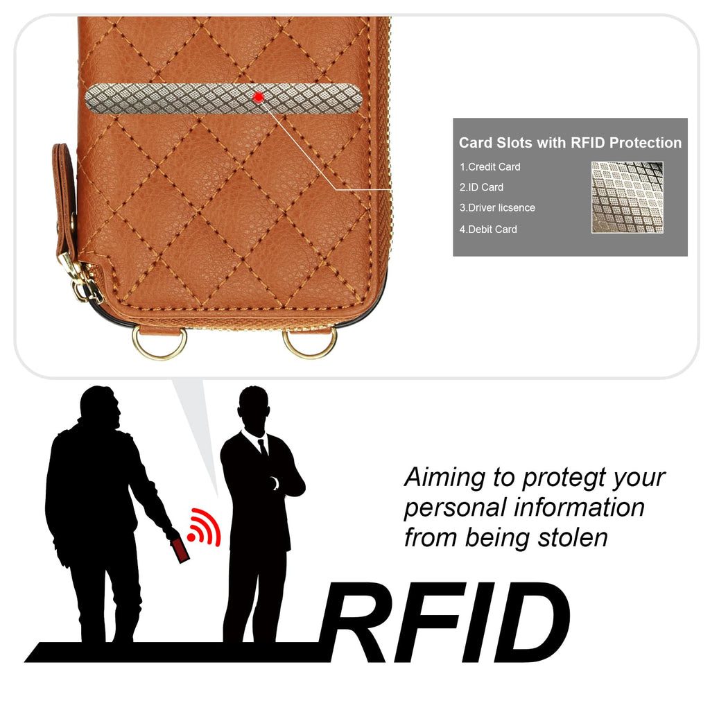 Bocasal Crossbody Wallet Case for iPhone 16, RFID Blocking PU Leather Zipper Handbag Purse Flip Cover, Kickstand Folio Case with Card Slots Holder Wrist Strap Lanyard 5G 6.1 Inch (Black)