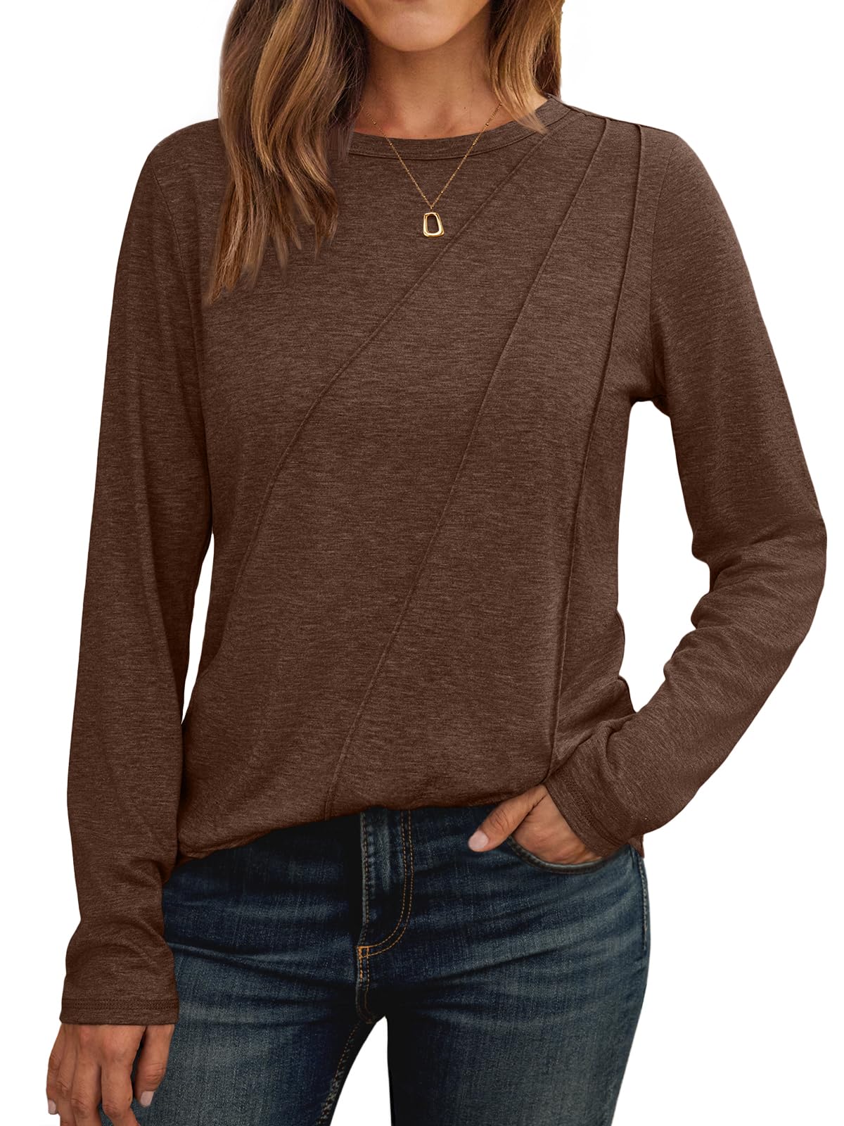 AUTOMET Womens Long Sleeve Shirts Pleated Tunics Fall Fashion Crewneck Tops