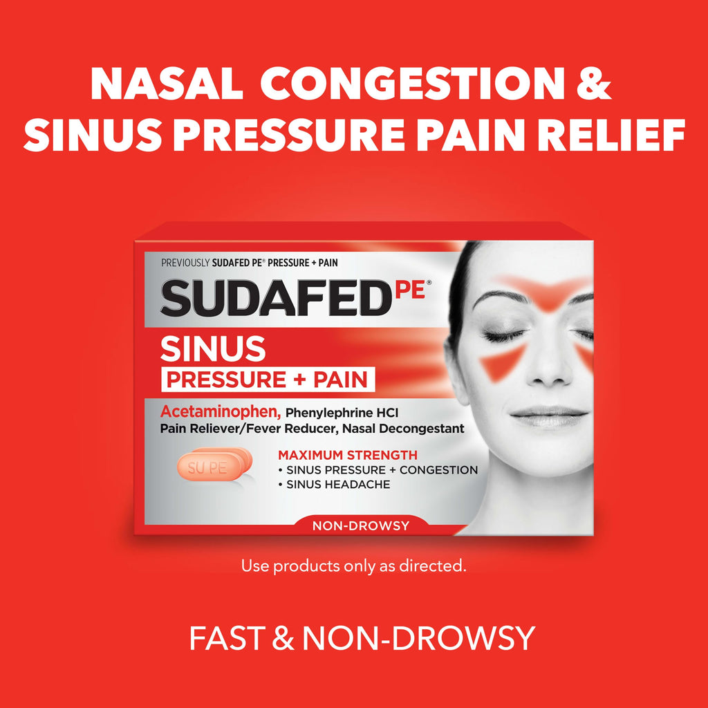 Sudafed, PE Sinus Congestion Relief Tablets, Maximum Strength, Non-Drowsy 10 mg Phenylephrine HCI Decongestant for Sinus Pressure and Nasal Congestion Relief from colds or Allergies, 18 Count