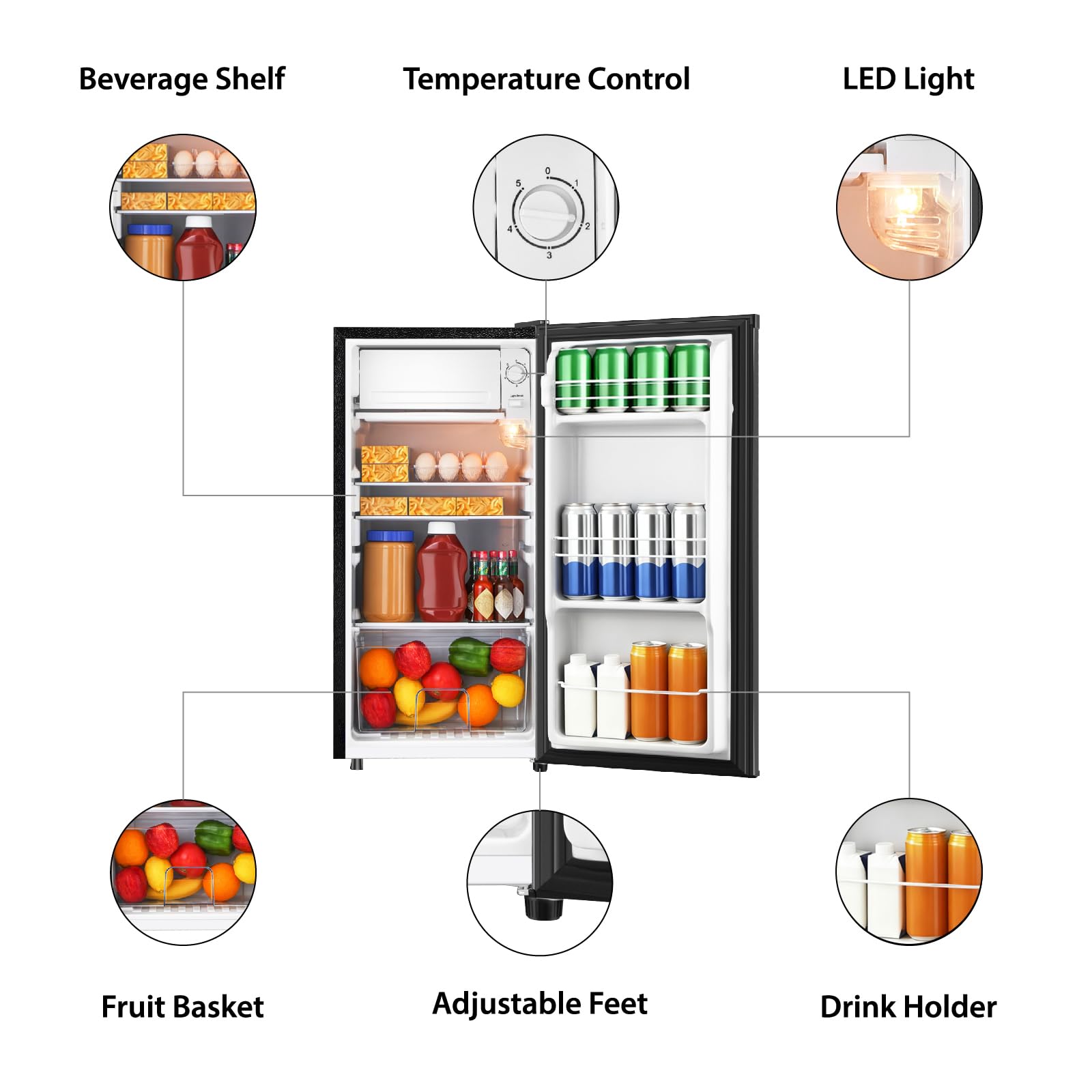HAILANG 3.1 Cu.Ft Mini Fridge with Freezer, Single Door Mini Refrigerator, 5 Settings Temperature Adjustable, Compact Refrigerator for Apartment,Dorm, Office, Bedroom
