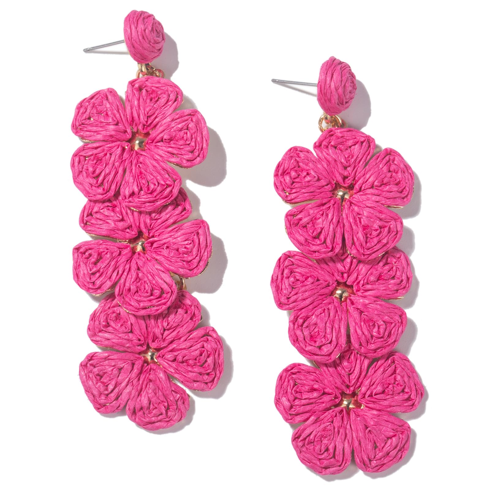 Boho Flower Earrings Statement Raffia Dangle Earrings Cute Floral Jewelry Trendy Summer Beach Vacation Outfits for Women