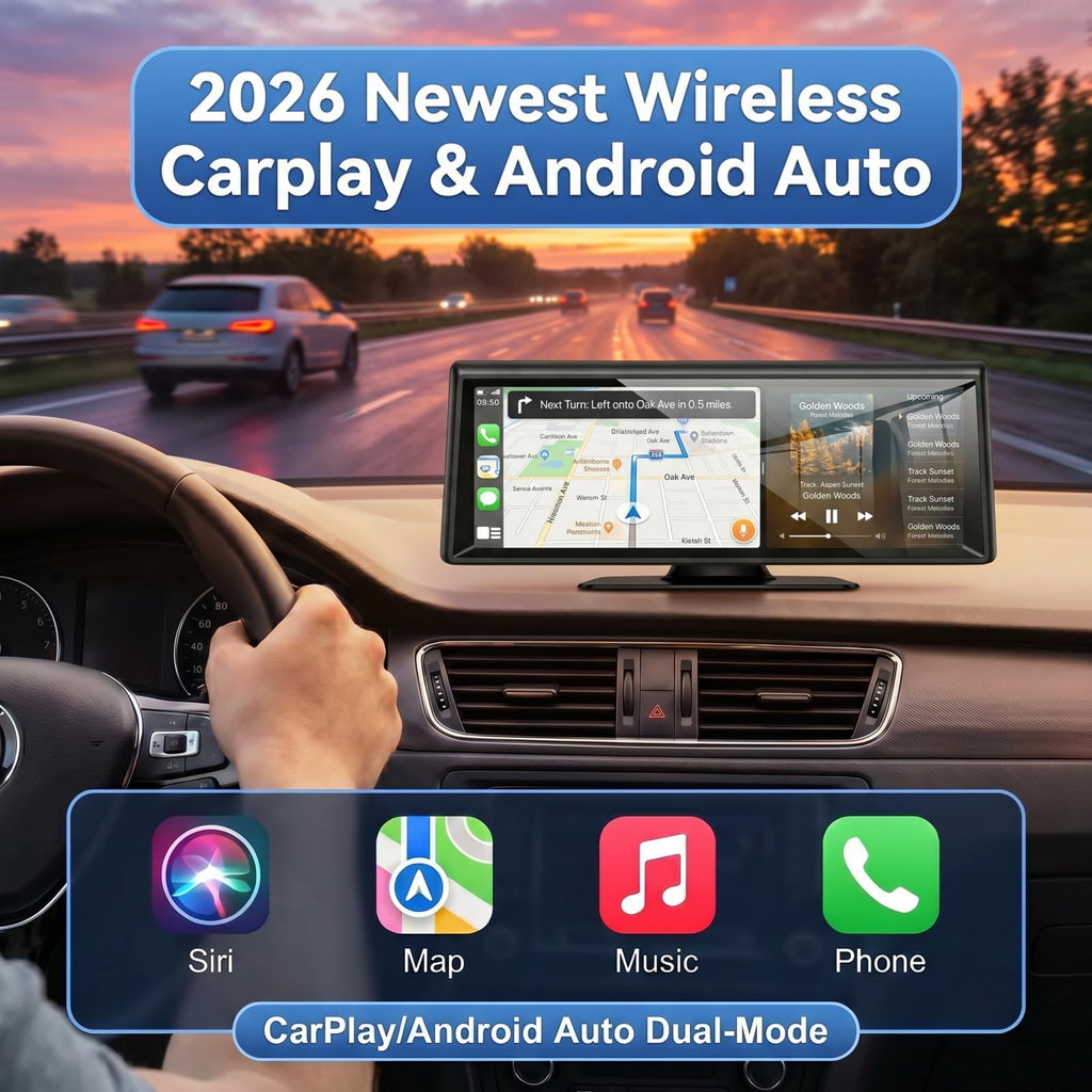 8.1" Wireless CarPlay Screen with 2K Dash Cam & 1080P Backup Camera | Wireless CarPlay/Android Auto,Voice Control, Split Display, GPS & Mirror Link, Easy Plug-and-Play Install