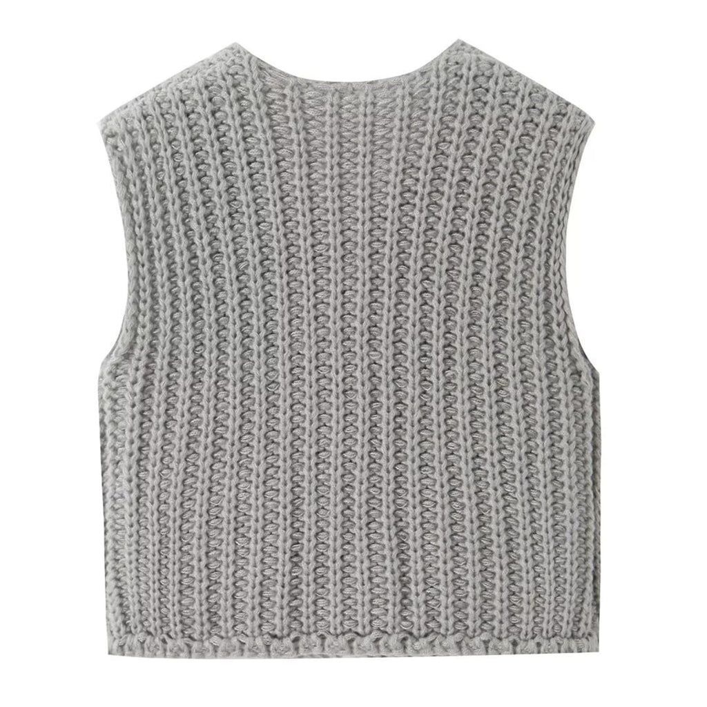 KEOMUD Women's Sleeveless Cropped Knit Cardigan Casual Button Down Crochet Sweater Vest Tops with Pockets