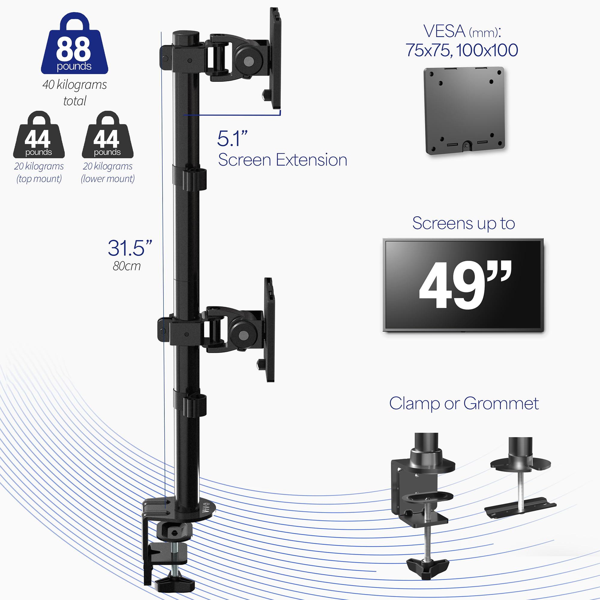 VIVO Dual Monitor Desk Mount Stand with Height Adjustment and VESA Plates for 2 LCD Ultrawide Screens up to 34 inches, Stacked Array, STAND-V002R