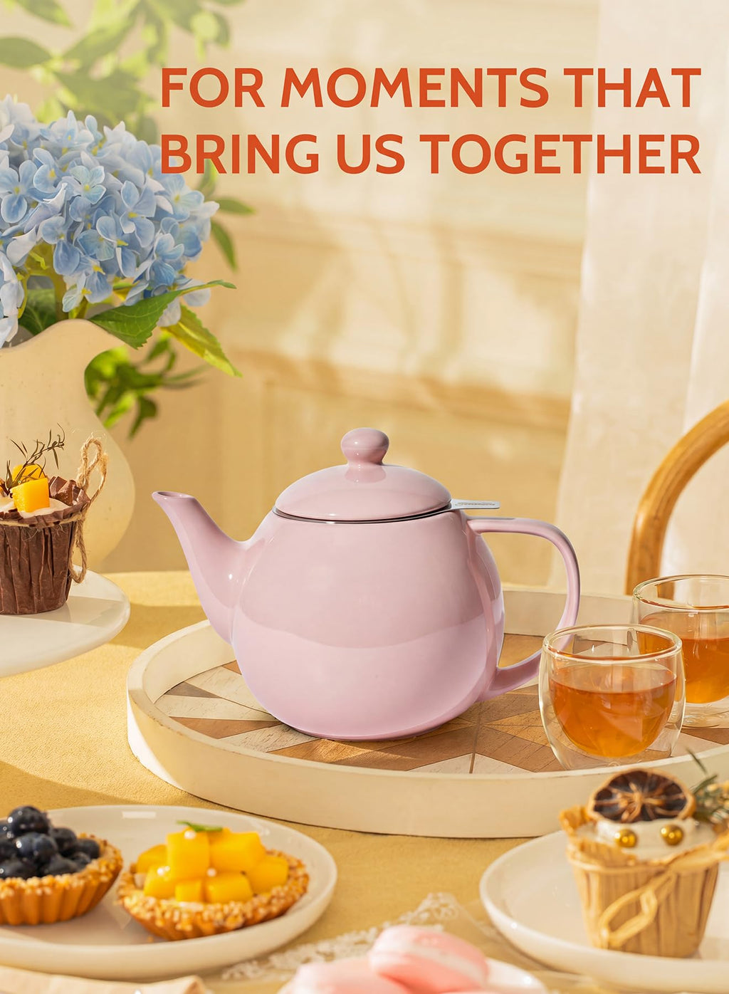Sweese Porcelain Teapot 27 oz with Infuser for Loose Leaf Tea, Bluish Grey