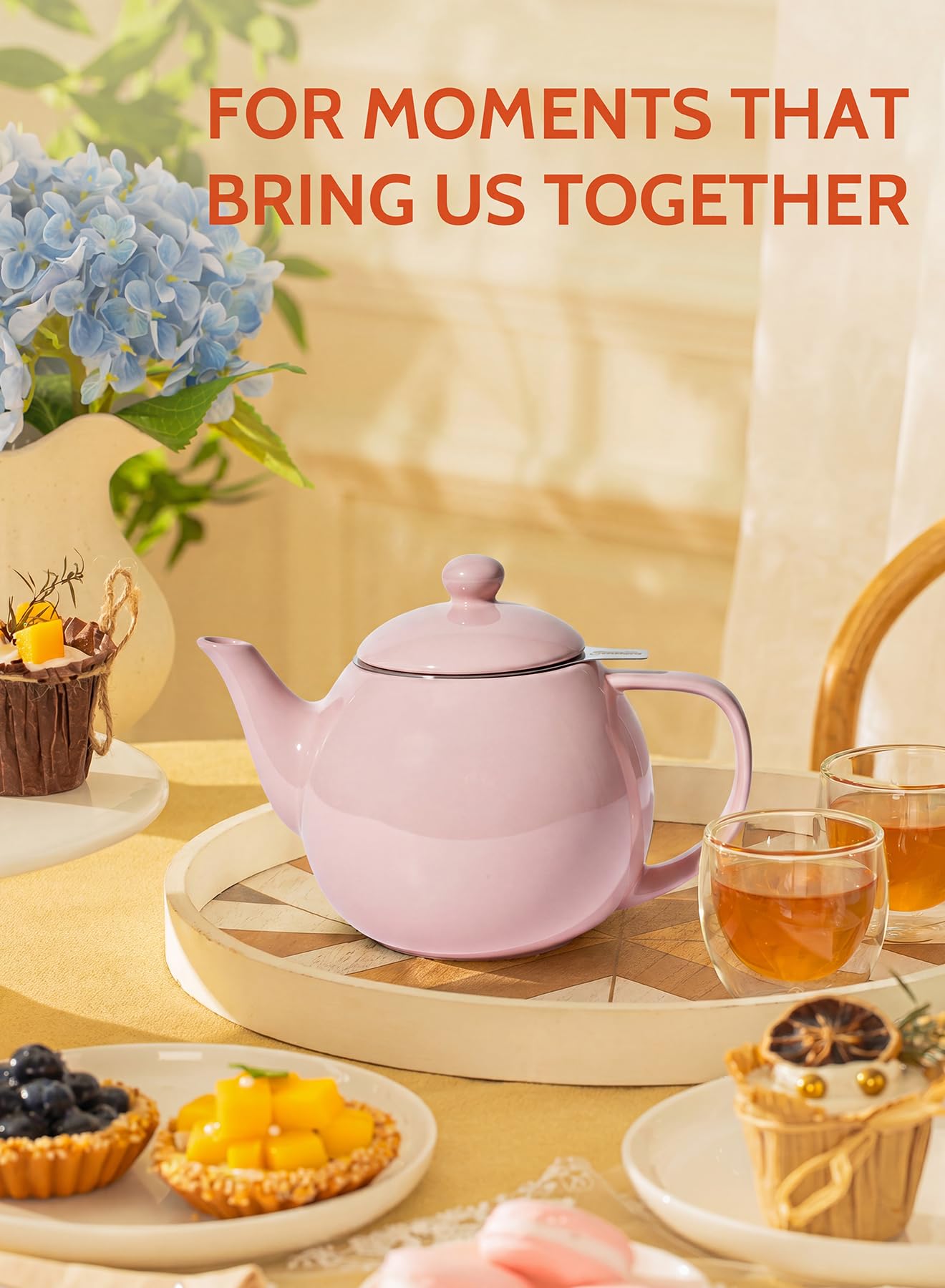 Sweese Porcelain Teapot 27 oz with Infuser for Loose Leaf Tea, Bluish Grey