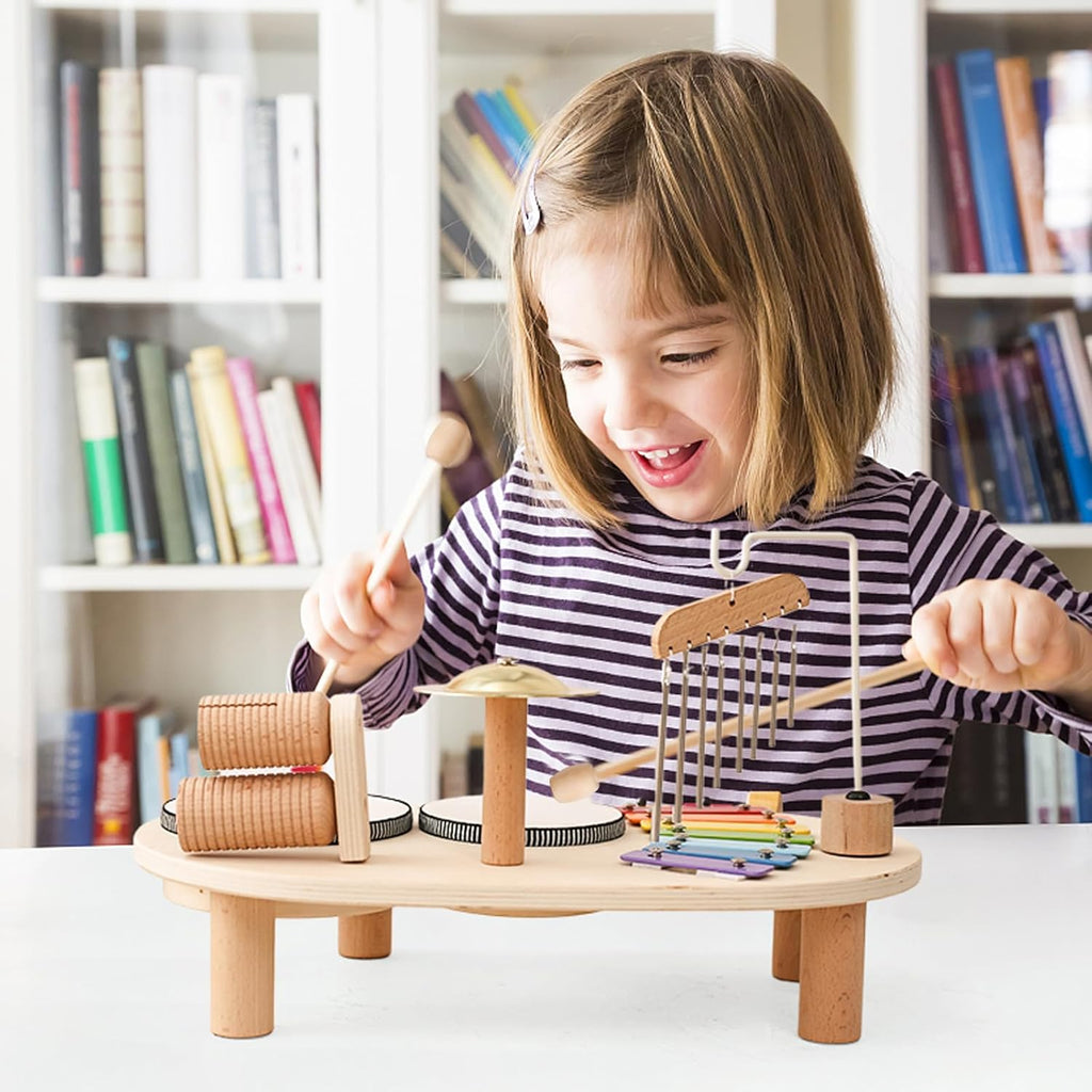 Wooden Drum Set for Toddlers 1-3, Musical Percussion Instruments for Kids Baby Drum Set Xylophone, Montessori Educational Musical Toys for Girls Boys Ages 3+