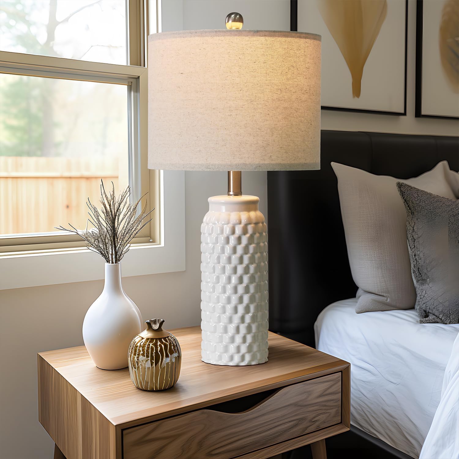 USumkky 20.5" Gold Modern Ceramic Bedside Lamp Set of 2 for Bedroom Decor Farmhouse Table Lamp for Living Room Office Dorm
