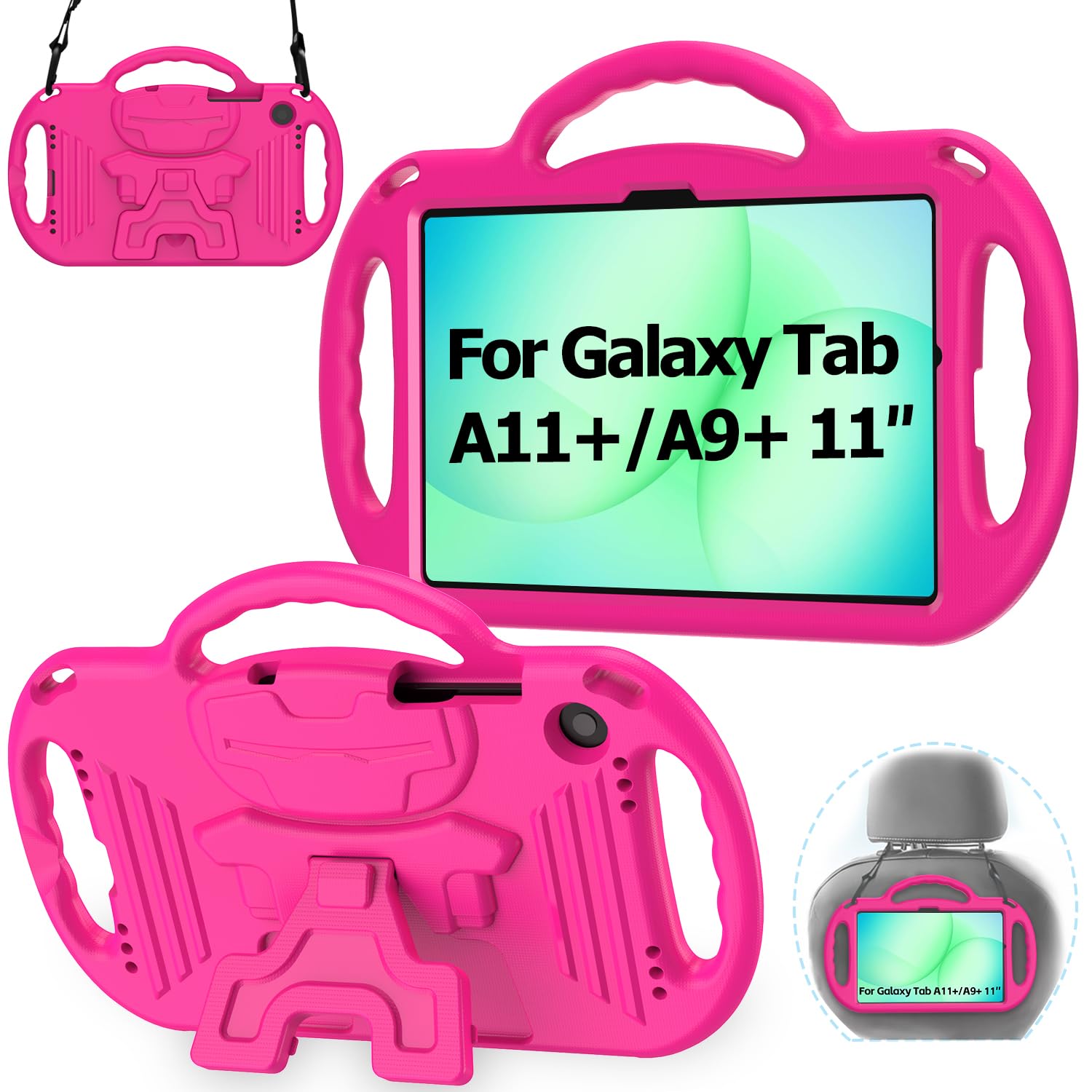 AVAWO Kids Case for Samsung Galaxy Tab A11+ Plus/A9+ Plus 11 Inch Case, with Strap, Shockproof Lightweight Handle Stand 2025/2023 Model with Lanyard, Black