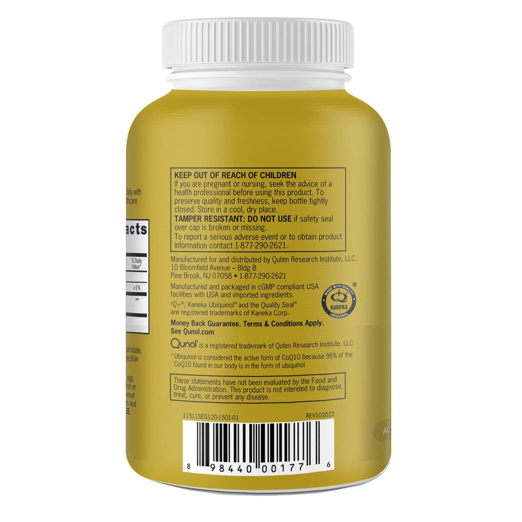 Qunol Ubiquinol CoQ10 100mg Softgels, Ubiquinol - Active Form of Coenzyme Q10, Antioxidant for Heart Health, Healthy Blood Pressure Levels, Beneficial to Statin Users, 60 Count